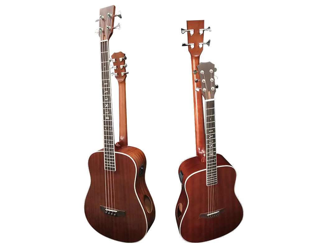 Busuyi Acoustic Electric Guitar 4 String Bass 6 String Lead Acoustic, Travel Acoustic Guitar with Classical Metal Heel 41 inch Bass Guitar, 39inch Acoustic, Double Neck Guitar (Brown)  All Levels - Curated Treasures Market