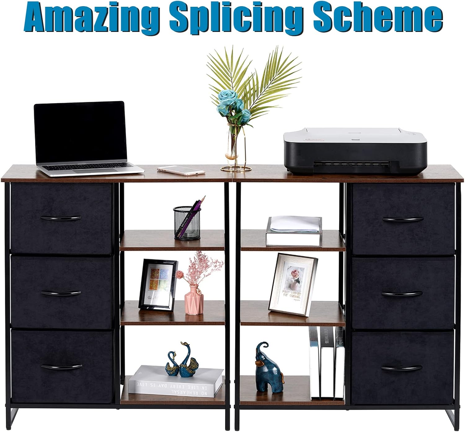 LYNCOHOME Dresser with 3 Drawers and Shelves, Storage Cabinet, Office Lateral File Cabinets, Shlef Storage Organizer for Bedroom, Livingroom, Office(Left Shelf)