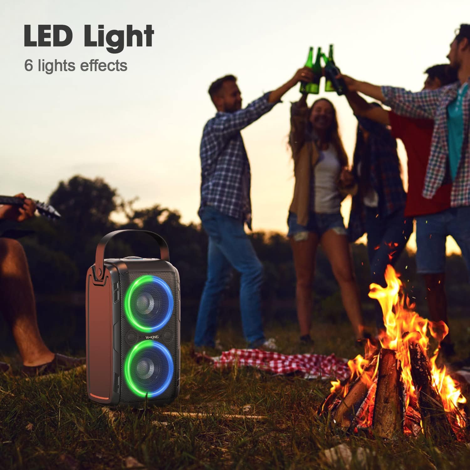 W-KING 80W Bluetooth Speaker Loud, Super Rich Bass, Huge 105dB Sound Portable Party Speakers, Mixed Color LED Lights, 12000mAH Battery, Bluetooth 5.0, USB Playback, TF Card, Non-Waterproof
