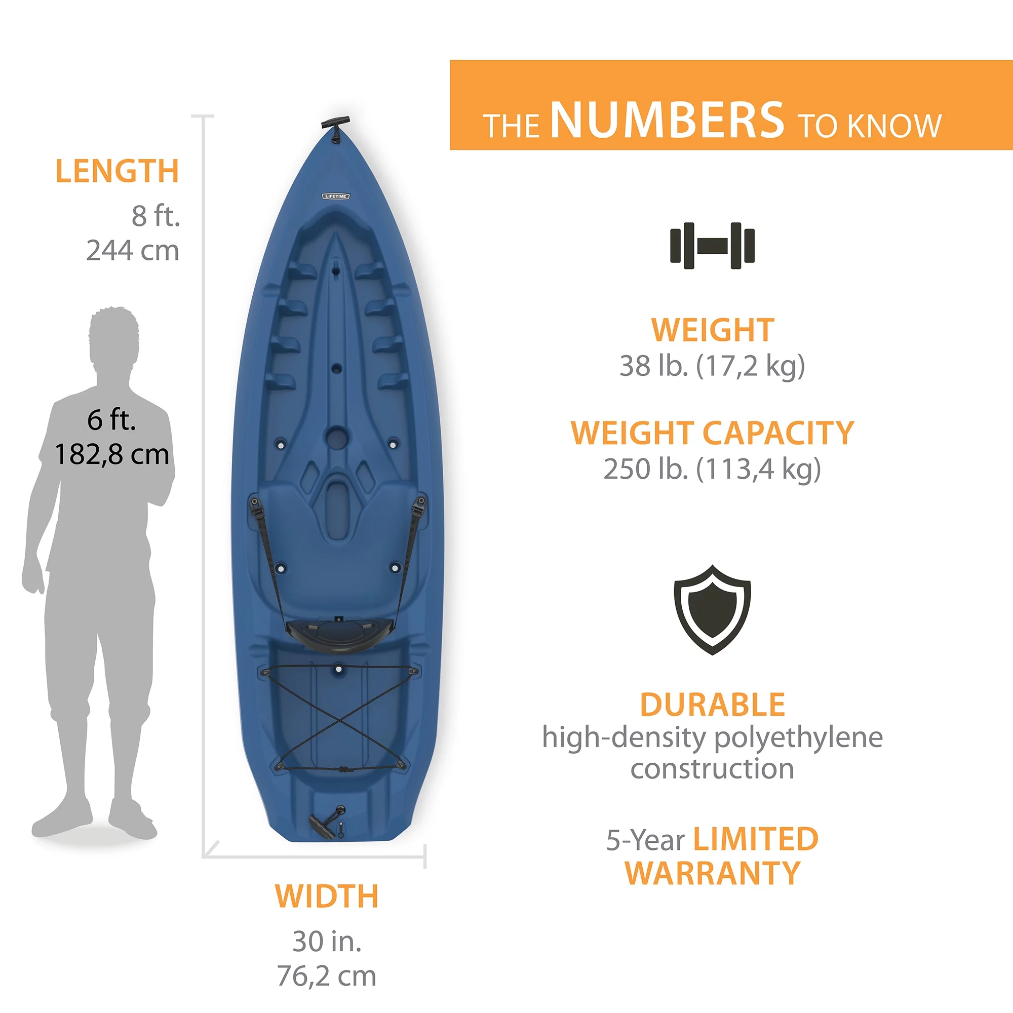 Lifetime Daylite 8 ft Sit-on-top Kayak (Paddle Included), Dark Blue