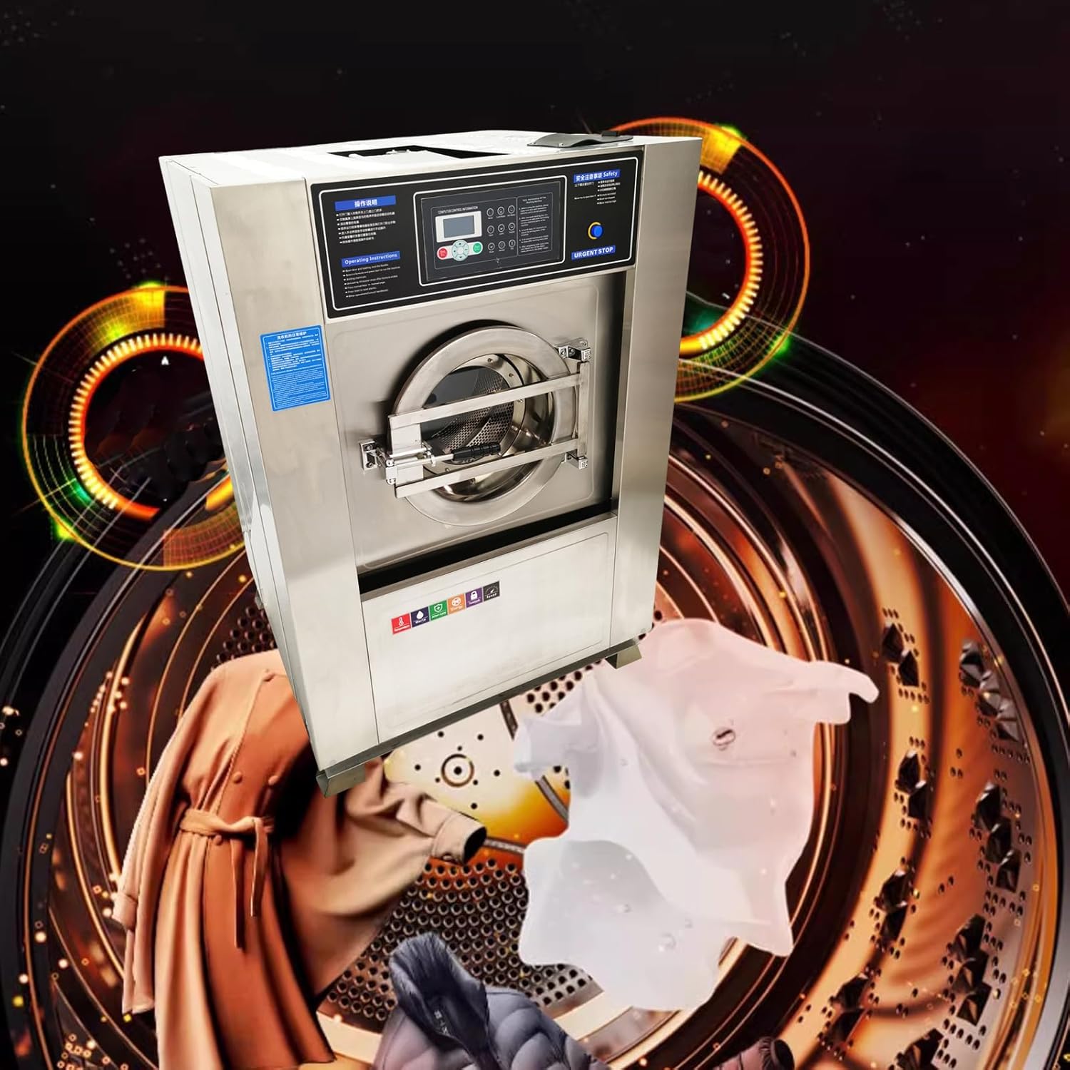 Automatic Washing Spinning Drying Combo Machine All-in-one Laundry Washer Dryer Extractor Machine WASH+SPIN+DRY 44LBS Capacity Washer Extractor Dehydrator 2.2KW 220V 3PH 60HZ