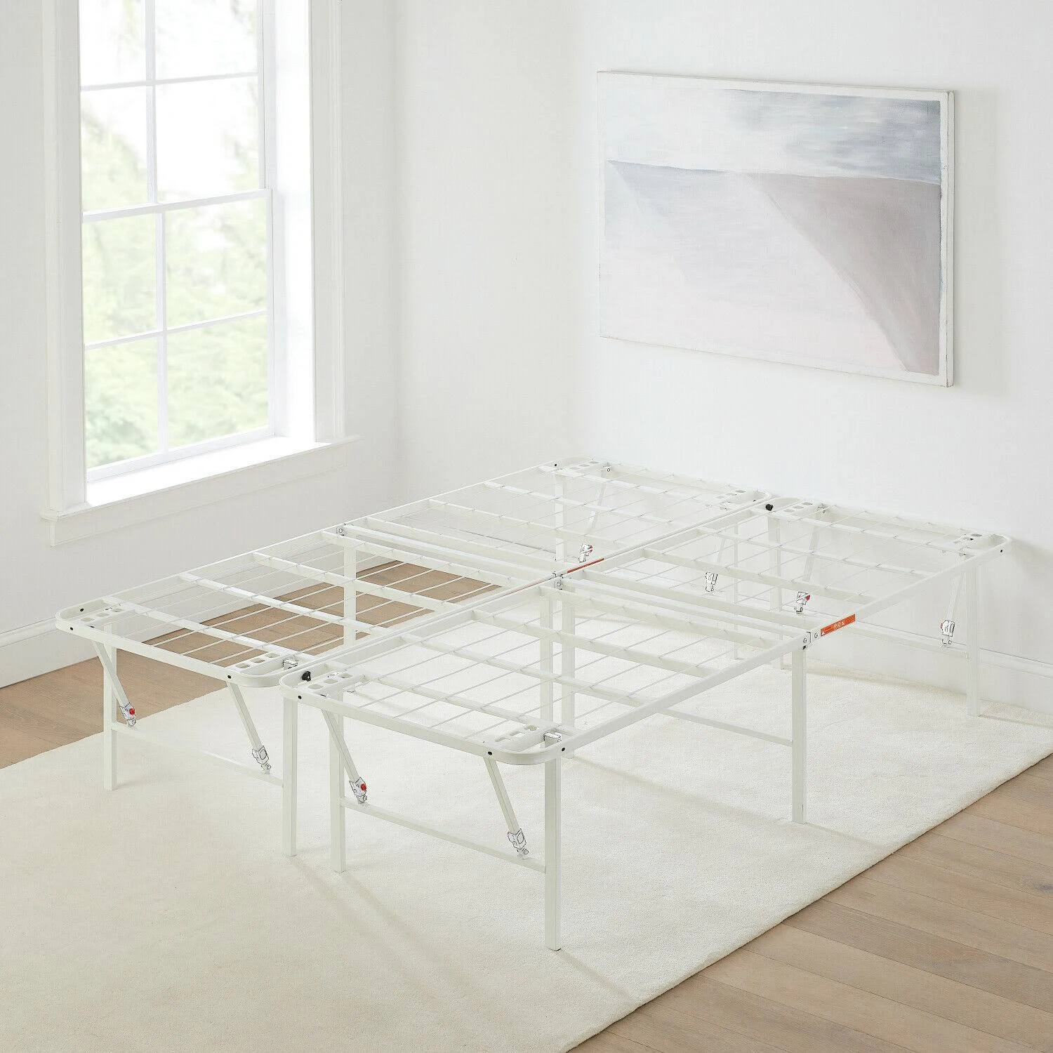 Mainstays 14 inch High Profile Foldable White Steel Bed Frame, King, Size: 14 inch Height