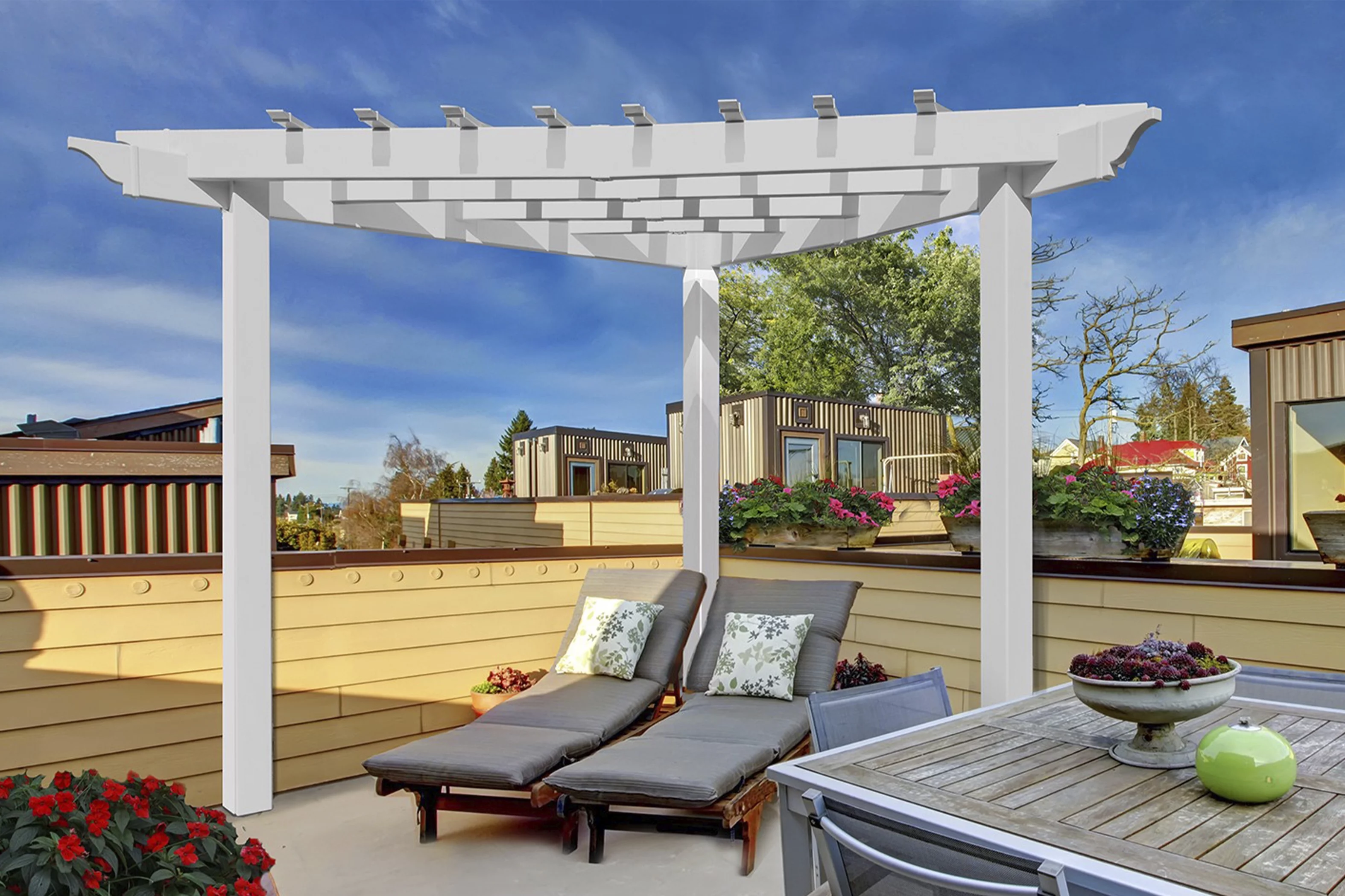 Vita 96"L x 96"W x 94"H Vinyl Alcove Corner Pergola, White
