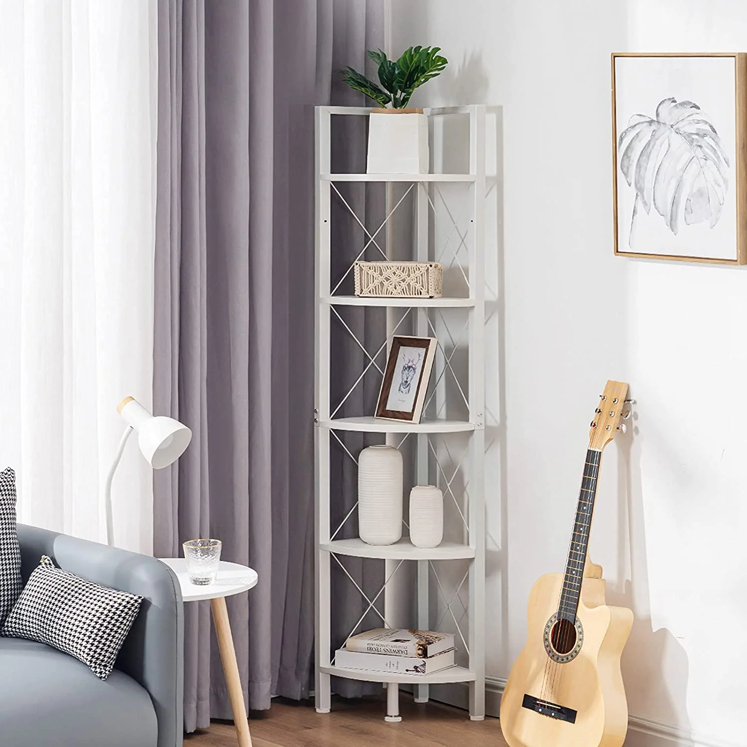 YGDU 5-Tier Corner Shelf Stand, Tall Corner Bookshelf Corner Plant Stand, Corner Storage Shelves for Living Room, Home Office, Small Space, Black