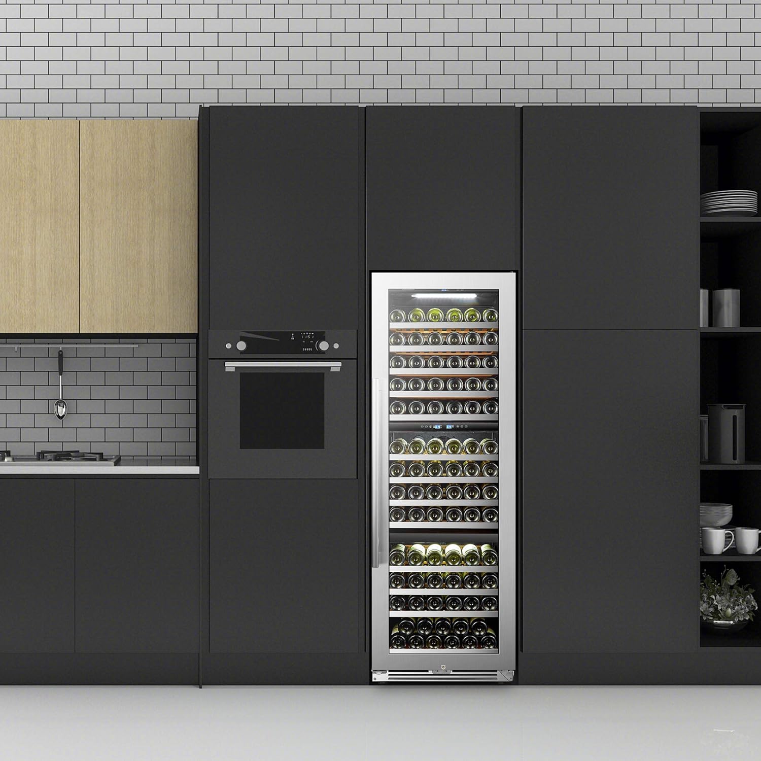 Wine Cooler Refrigerator 143 Bottle Triple Zone Wine Fridge, Seamless Stainless Steel Trimmed Door, 24 Inch
