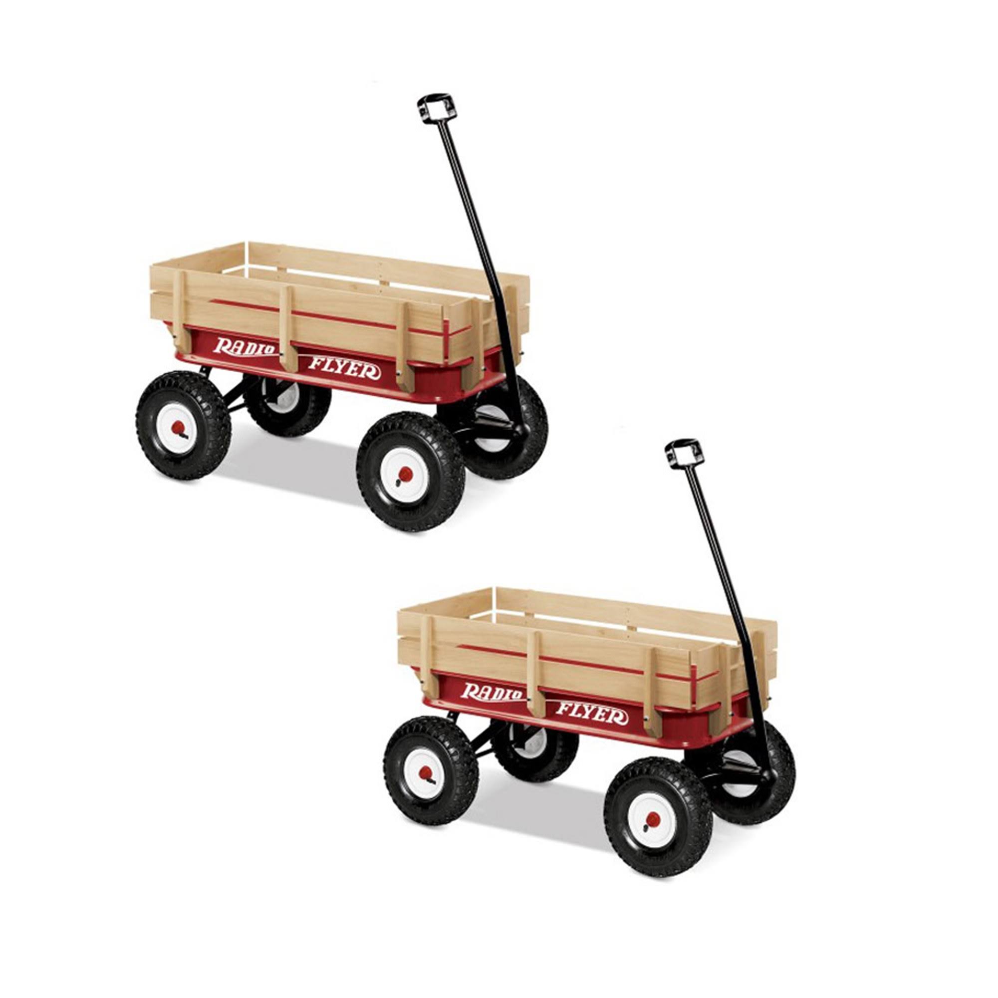 Radio Flyer Full Size All Terrain Classic Steel u0026 Wood Pull Along Wagon (2 Pack)