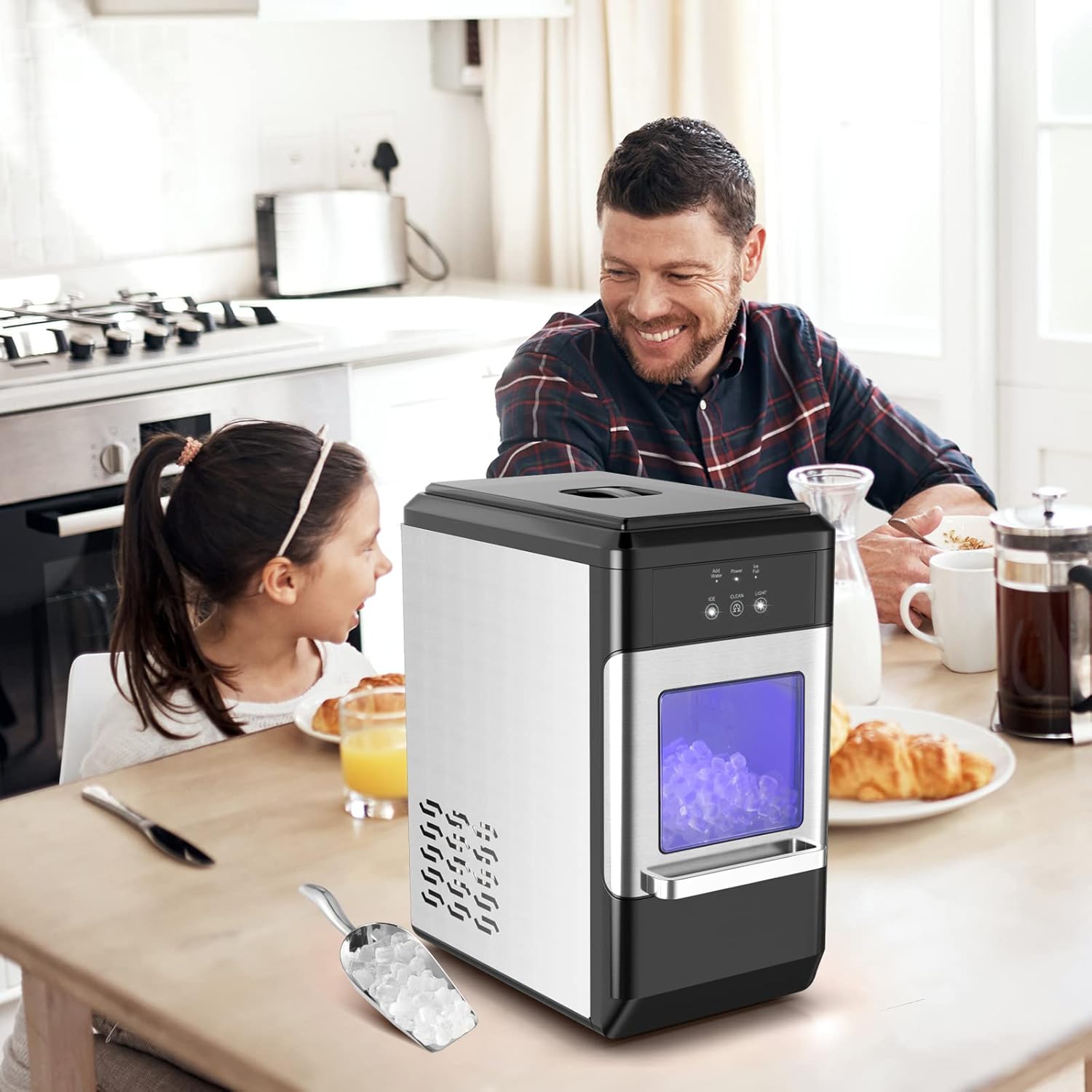 COSTWAY Nugget Ice Machine, 44 LBS Per Day, Built in Self-Cleaning Function, Intelligent Control Panel, Compressor, Include Ice Scoop, Portable and Compact Countertop Ice Maker for Party, Kitchen
