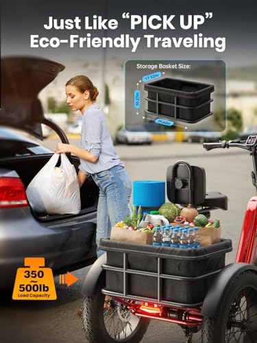 Electric Trike for Adult with 750W Motor, 48V 18AH Cells Battery, Pickup Class 500 LB Load Electric Tricycle with 20" Fat Tire and Large Basket, 60 Miles Range, for City and Mountain Road