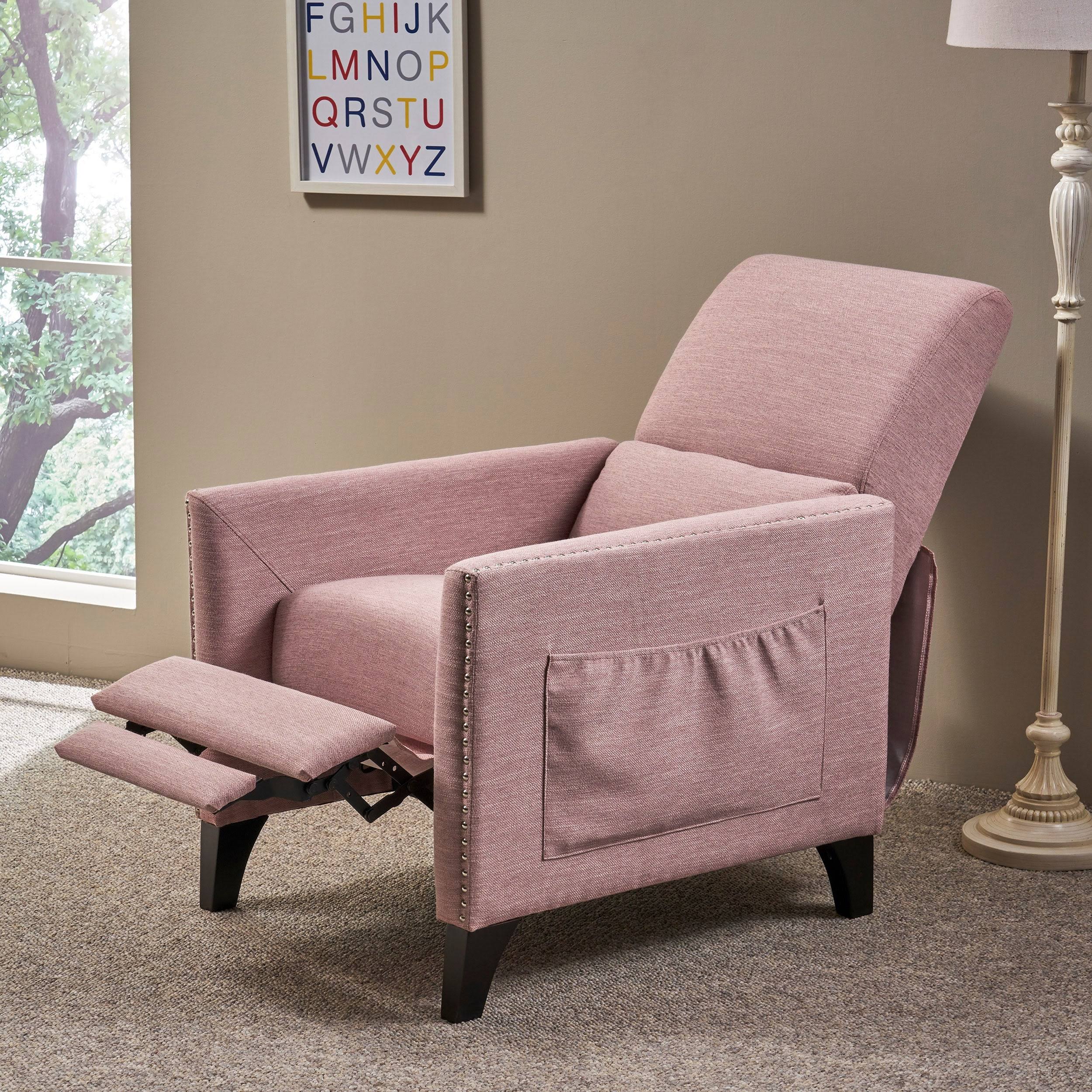 Alscot Contemporary Fabric Push Back Recliner by Christopher Knight Home - Light Blush