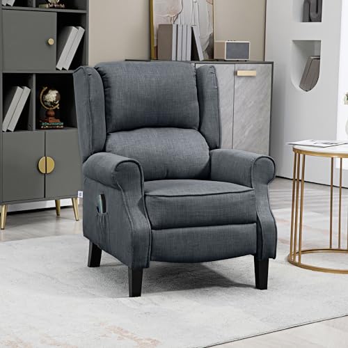 HOMCOM Vibration Massage Recliner Chair for Living Room with Heat, Wingback Single Sofa, Modern Suede Fabric Push Back Reclining Chair with Footrest, Side Pocket, Black