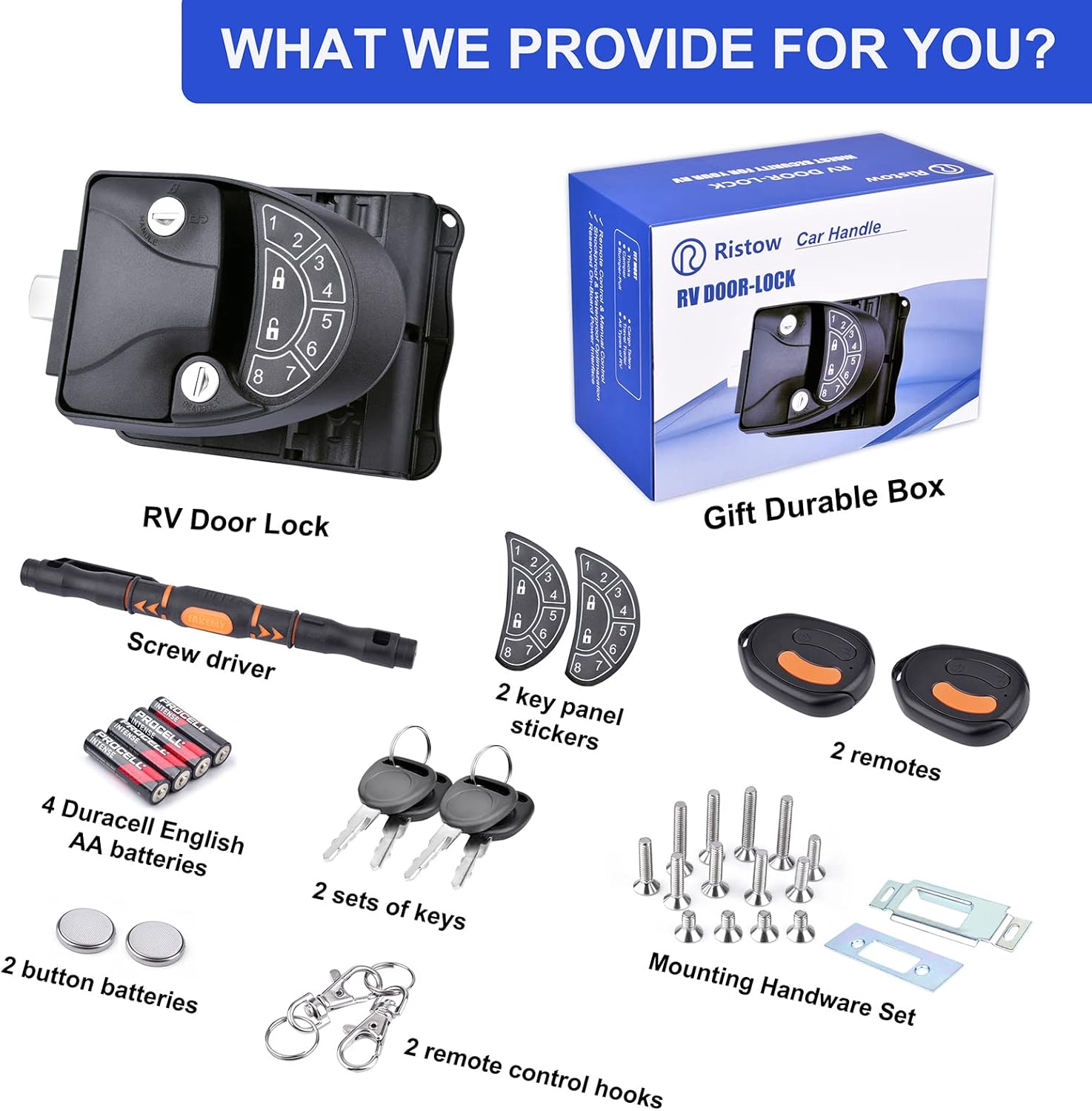 RVLIBRO by RISTOW RV Keyless Entry Door Lock - Waterproof & Shockproof RV Door Lock 2 Key Fobs and Backlit Keypad 100% Metal RV Door Lock with Install Tools for Travel Trailer Camper