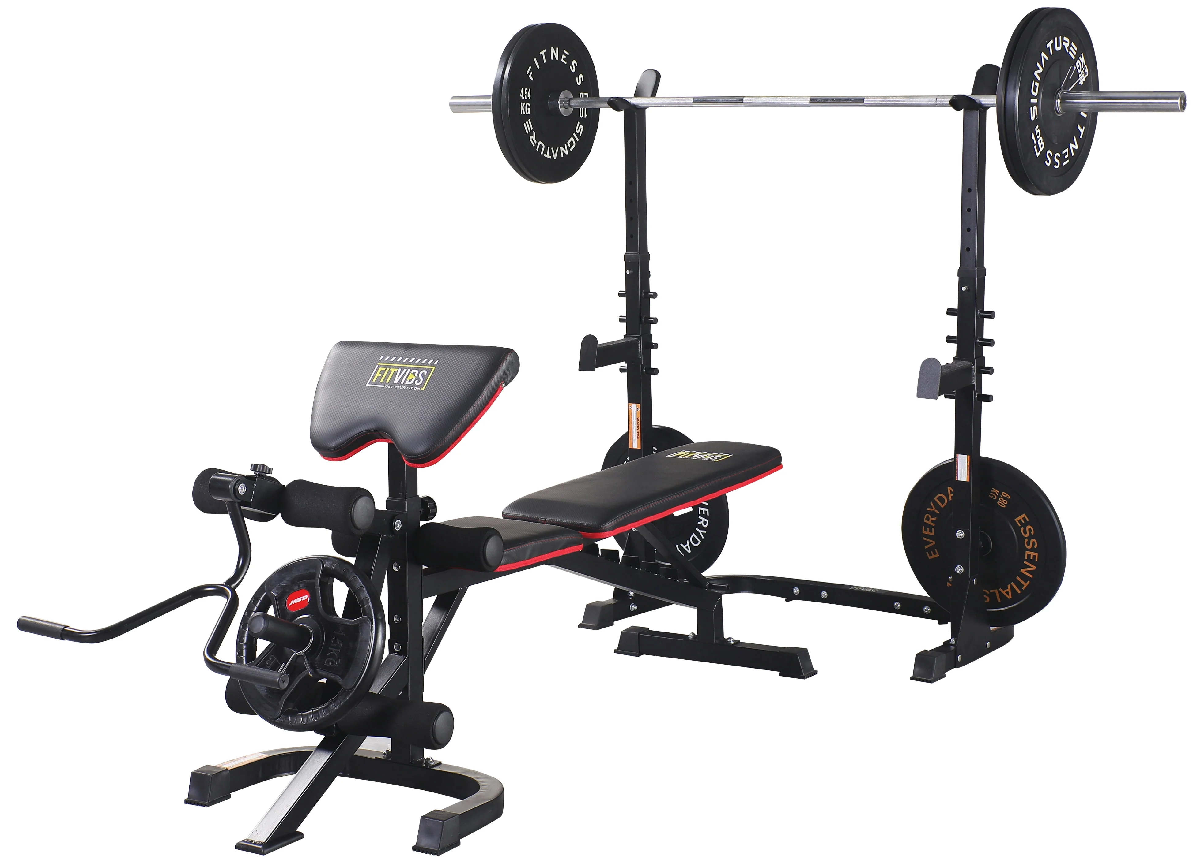 Fitvids LX600 Adjustable Olympic Workout Bench with Squat Rack, Leg Extension, Preacher Curl, and Weight Storage, 800-Pound Capacity