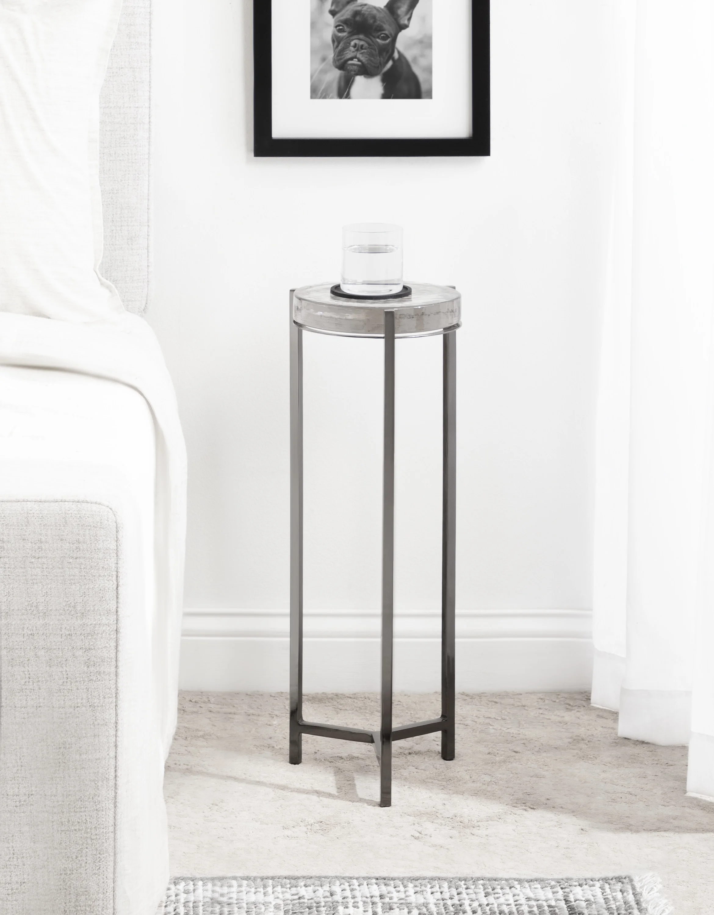 Kate and Laurel Aguilar Modern Drink Table, 9 x 9 x 23, Gray Gunmetal with Clear Glass, Unique Round Glass Accent Table for Small Spaces