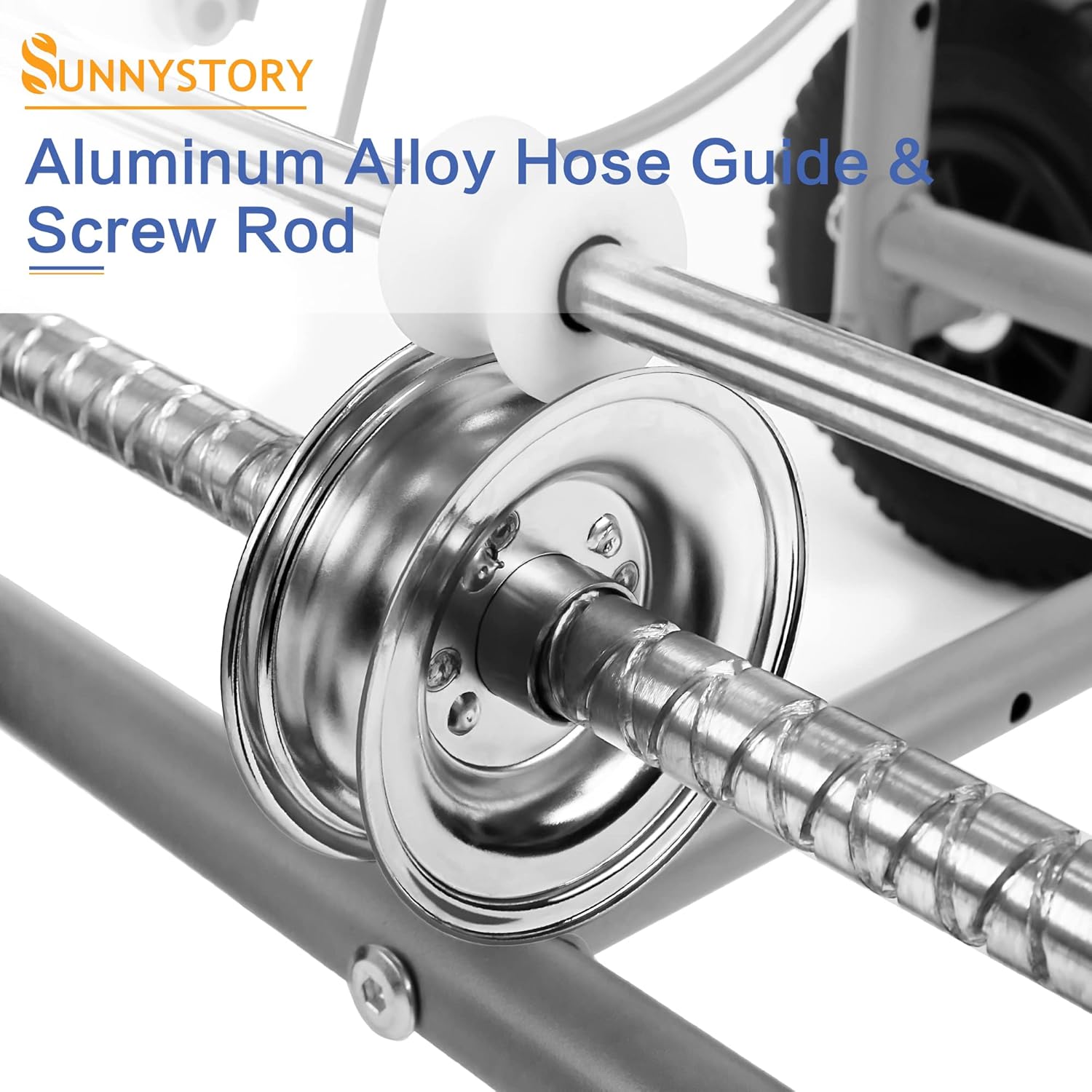 SUNNYSTORY All Metal Garden Hose Reel Cart with Hose Guide System, Holds 150 Feet of 5/8 Inch Hose Cart with Solid Tires for Garden, Yard, Lawn