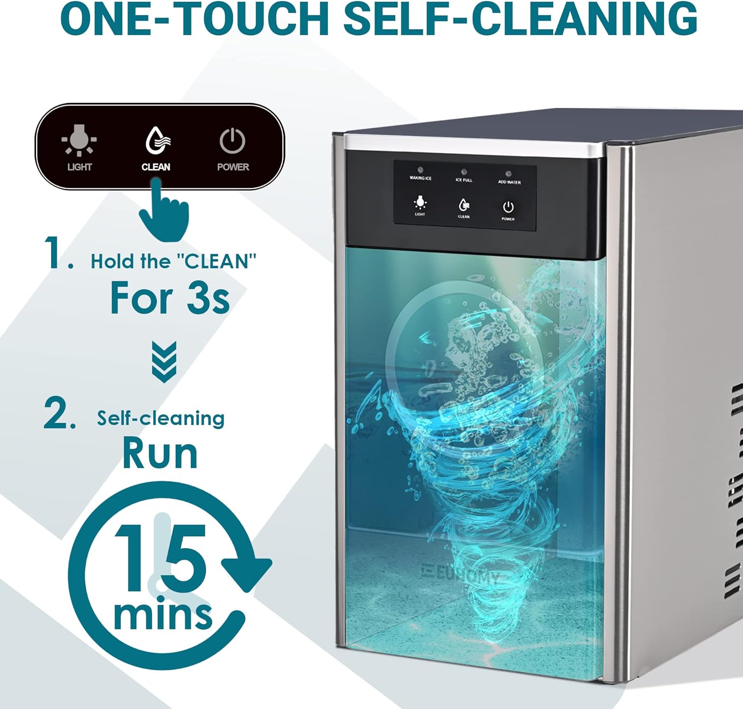 EUHOMY Nugget Ice Maker Countertop, Max 33lbs/24H, 2 Ways Water Refill, LED Light, Self-Cleaning Pebble Ice Maker with Basket and Scoop, for Home/Kitchen/Camping/RV. (Black Silver)