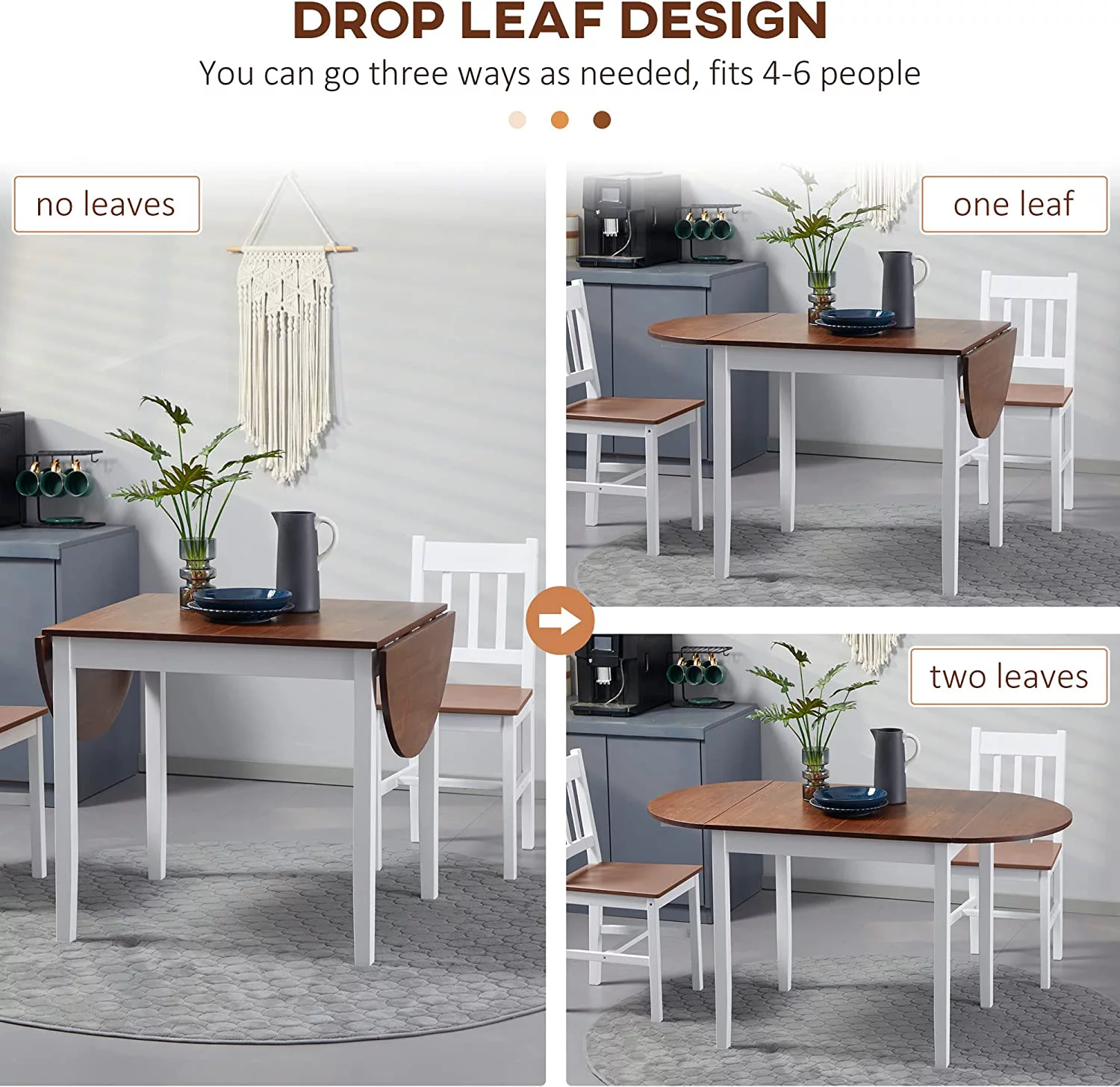 55" Solid Wood Kitchen Table, Drop Leaf Tables for Small Spaces, Folding Dining Table, Brown