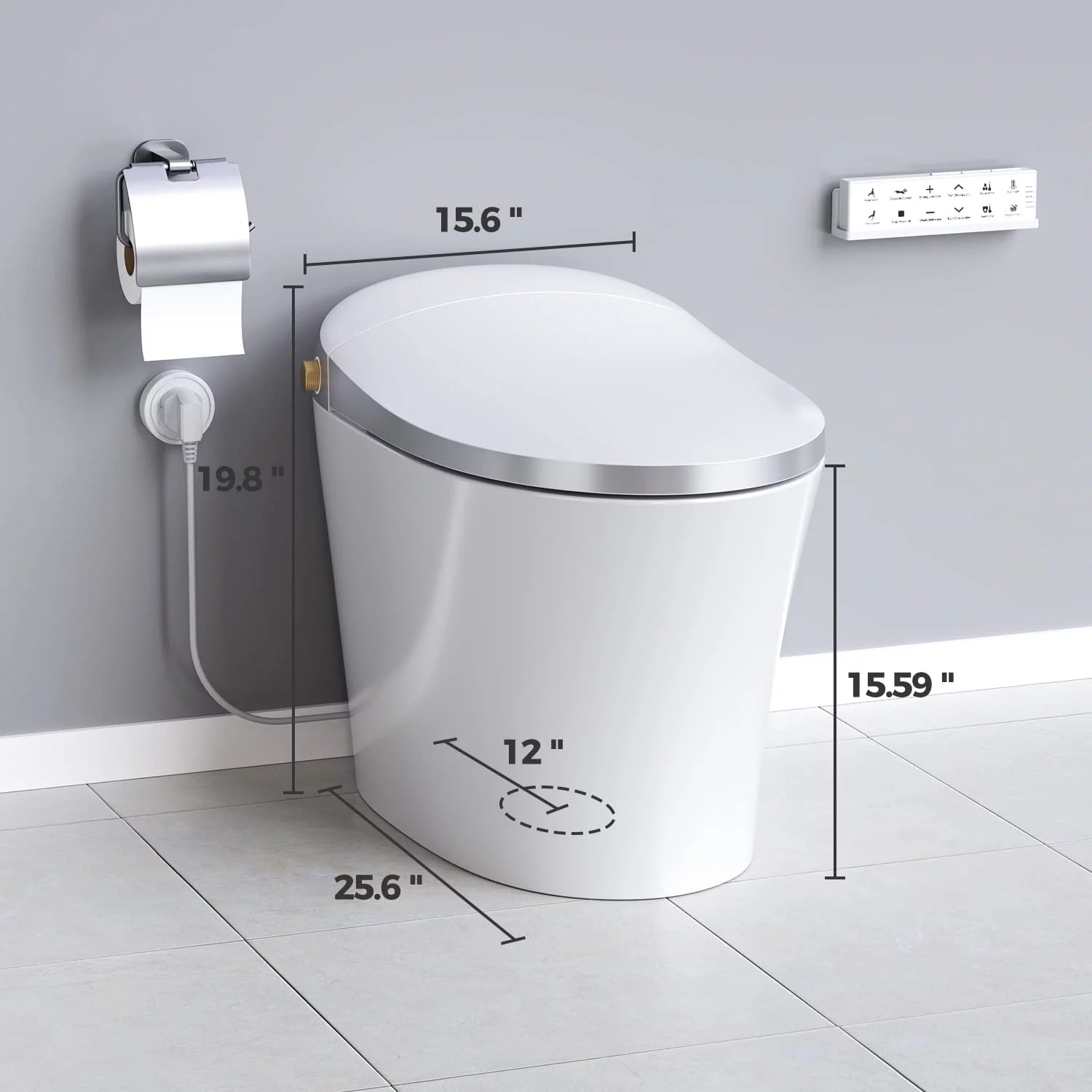 HOROW Smart Toilet, Heated Bidet with Dryer & Warm Water, Heated Seat, Auto Close Toilet Seat, Modern Tankless Toilet with Remote Control, HR-T20Y
