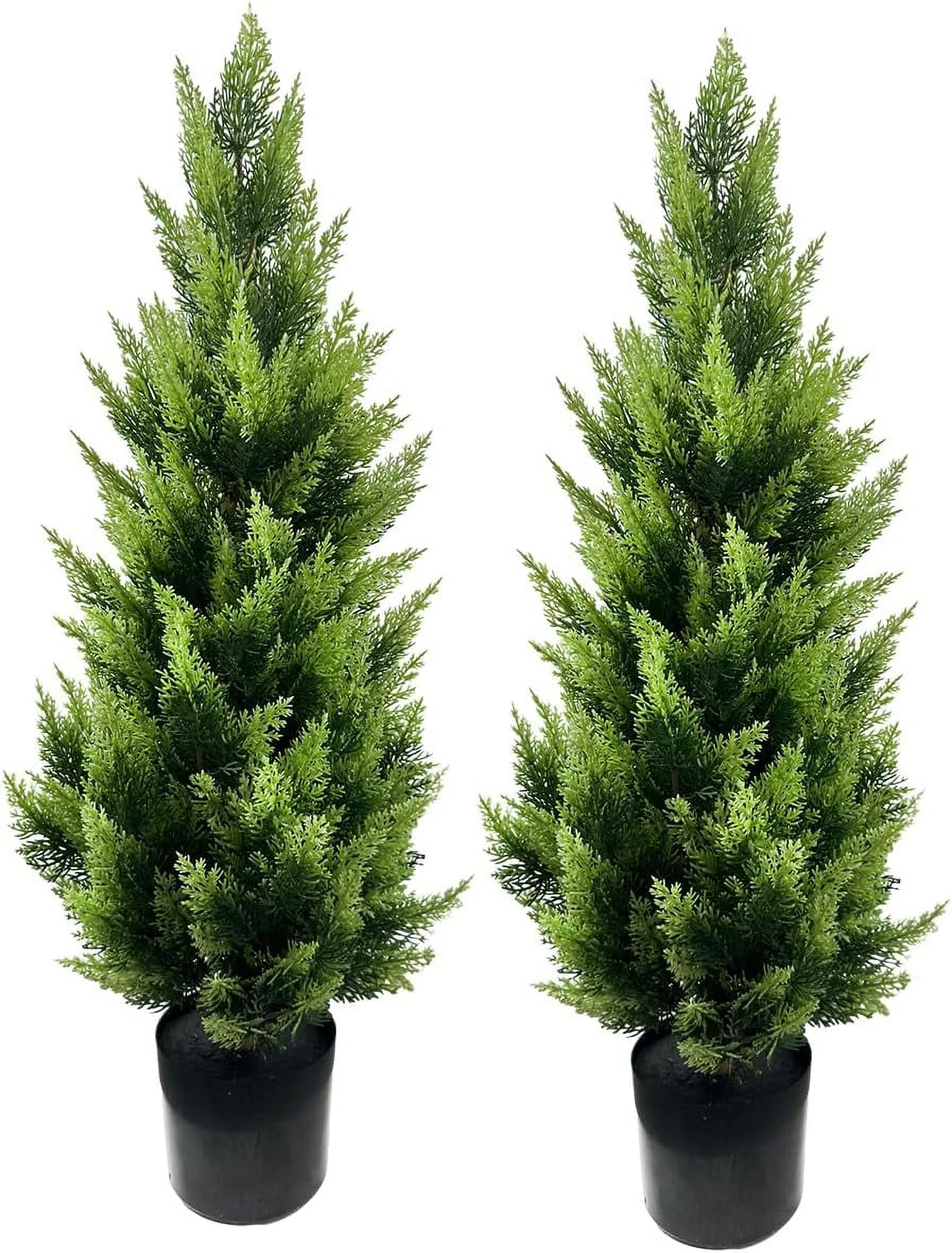 HYUN Artificial Cedar Trees 3ft(2pack) Indoor Outdoor UV Rated Potted Plants Artificial Topiary Artificial Shrubs Tree - Curated Treasures Market