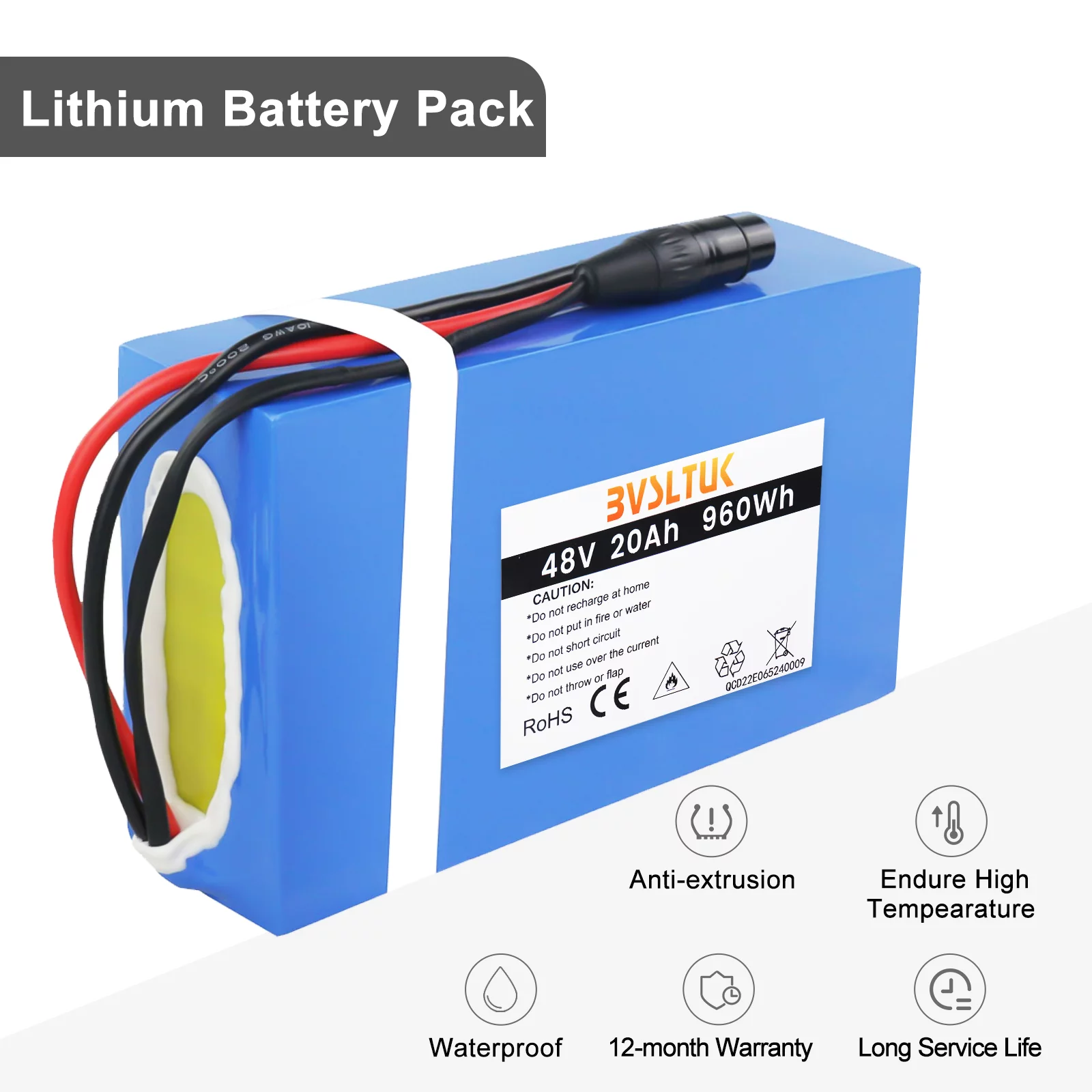 BVSLTUK 48V Battery 20AH Lithium Battery Pack for Ebike, Scooter, Go Kart and Other Motors 2000W 1800W 1500W 1200W 1000W 750W 500W Waterproof PVC Ebike Battery(W/50 ABMS, 3A Charger)