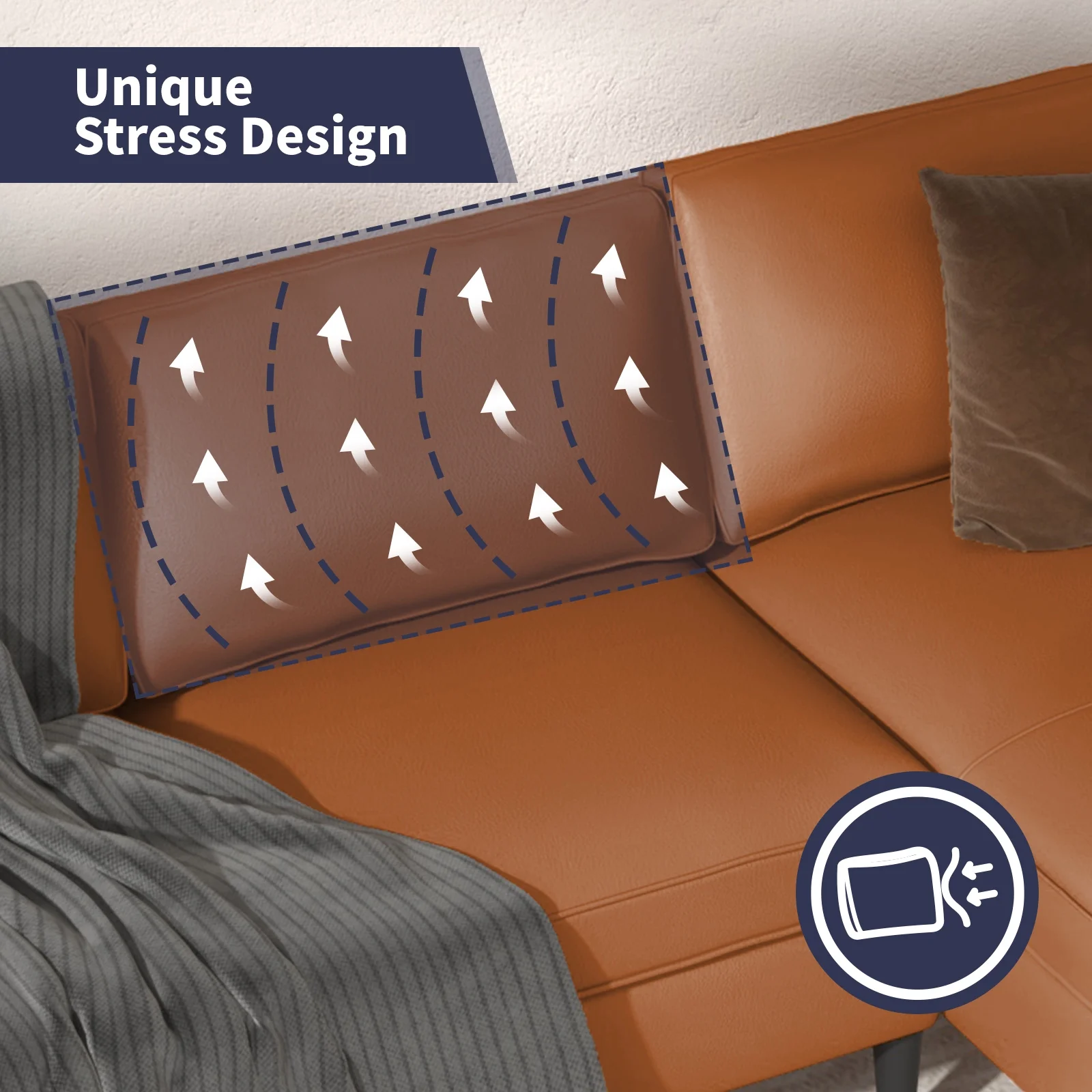 ijuicy Leather Sectional Sofa, Luxurious Leather Upholstered Couches with Right Facing Chaise, 3-Seater Sofa Set with Modular Chaise Lounge for Living Room Apartment Office - Cognac