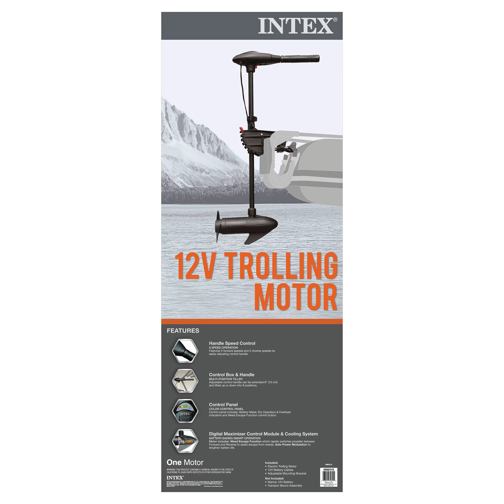 Intex 5 Person Inflatable Boat Set, Trolling Motor, & Boat Motor Mount Kit