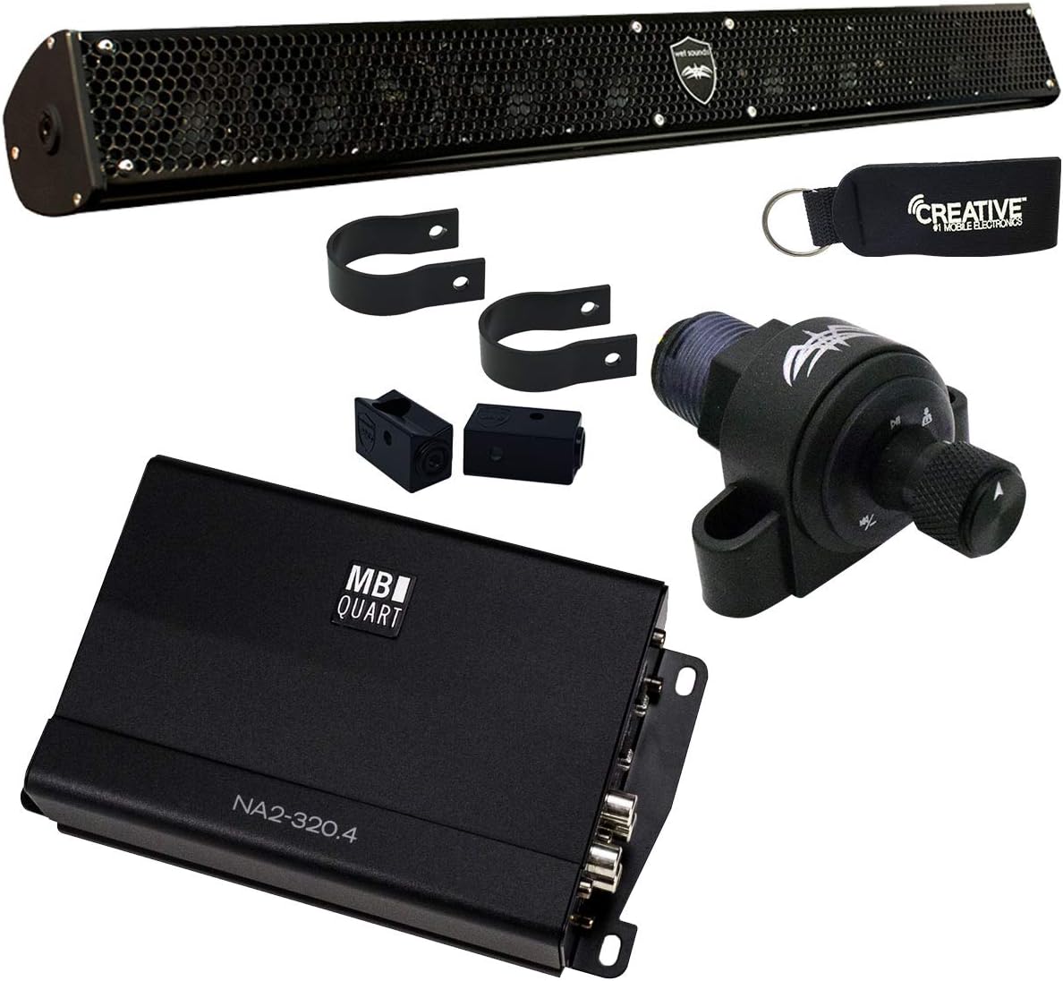 Wet Sounds Stealth-10-Core Soundbar, MB Quart NA2-320.4 Micro Amplifier & WW-BTVC Bluetooth Receiver/Controller