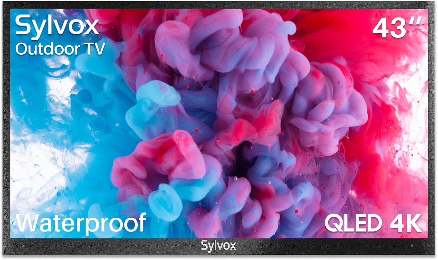 SYLVOX Outdoor TV, 43'' QLED Waterproof TV with Voice Remote, Chromecast Built-in, Smart TV Support WiFi and Buletooth, Television for Outdoor