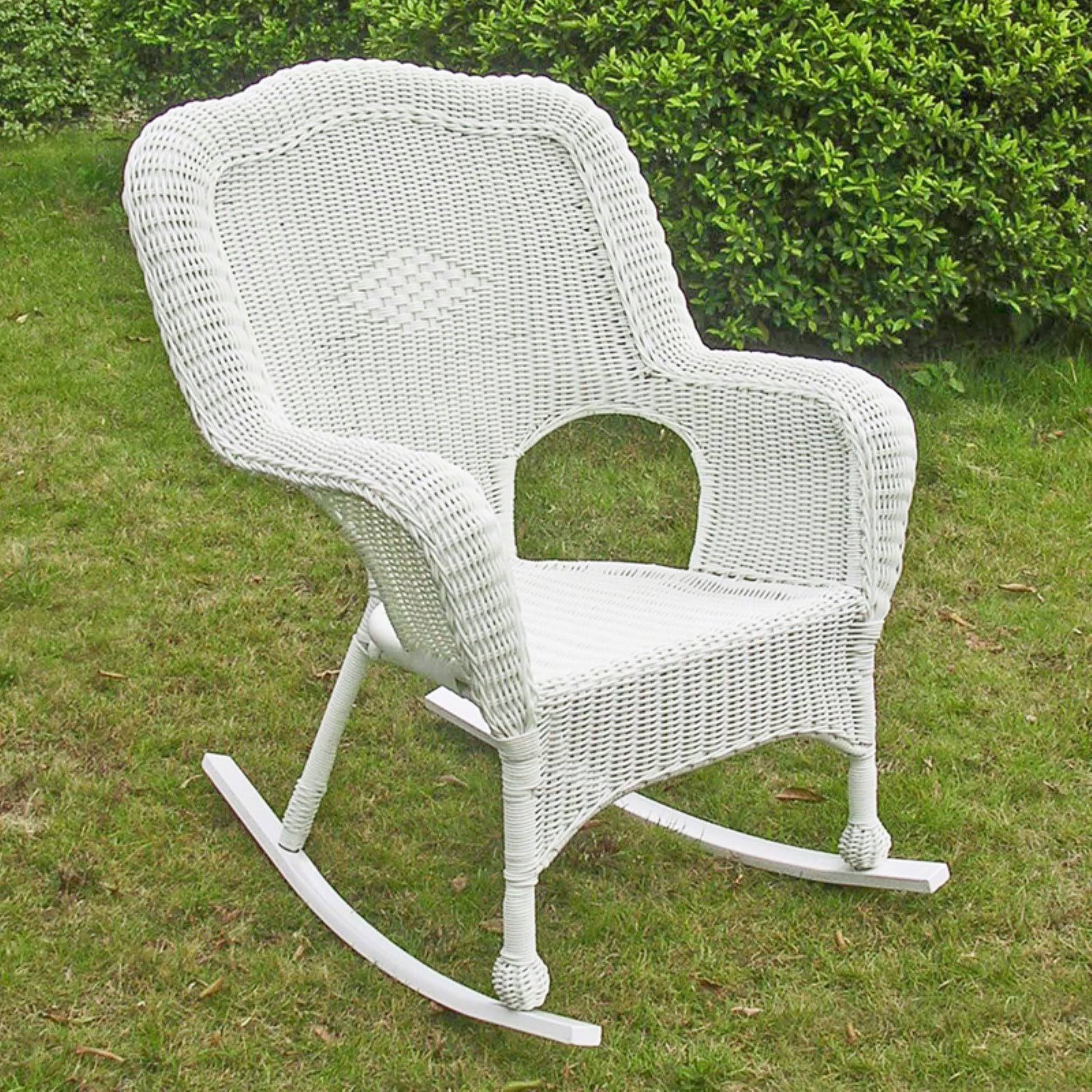 International Caravan Camelback Resin Wicker Rocker - White
