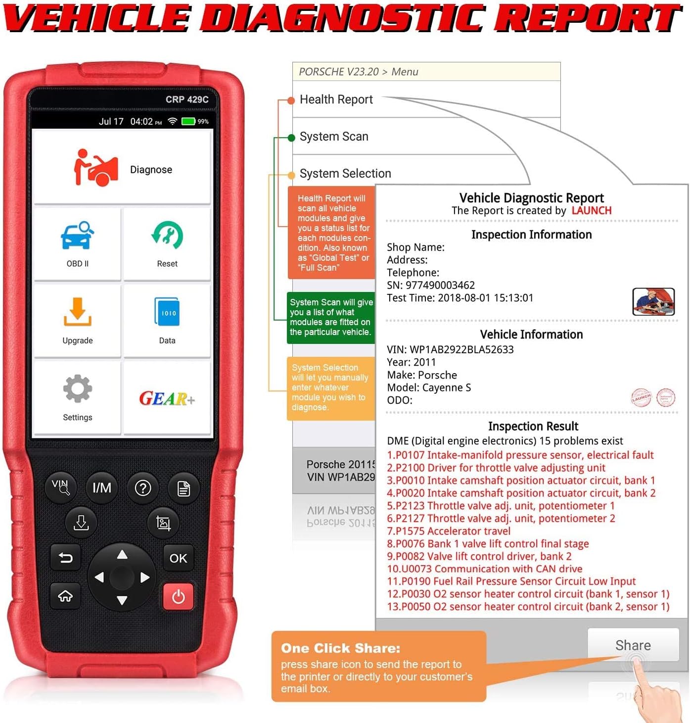 LAUNCH X431 CRP429C OBD OBD2 Scanner ABS SRS TCM ENG Code Reader Automotive Diagnostic Tool with Oil Reset,TPMS Reset, ABS Bleed, Injector Coding, IMMO, EPB, BMS, SAS, DPF,TPS