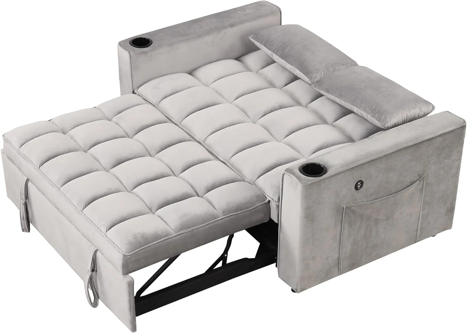 Convertible Sofa Couch With Pull Out Bed, 3-In-1 Multi-Functional Sofa Bed With Cup Holder And USB Port, 2 Seat Loveseat Sleeper Sofa Bed For Small Space, Living Room