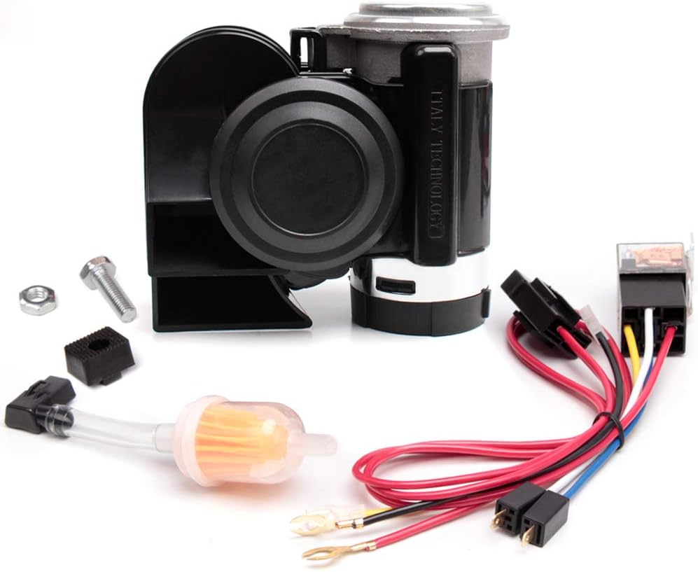 FARBIN Train Horn for Truck 12v 150db Loud Car Horn Snail Air Horn with Relay Harness for Any Vehicles(12V, black horn)