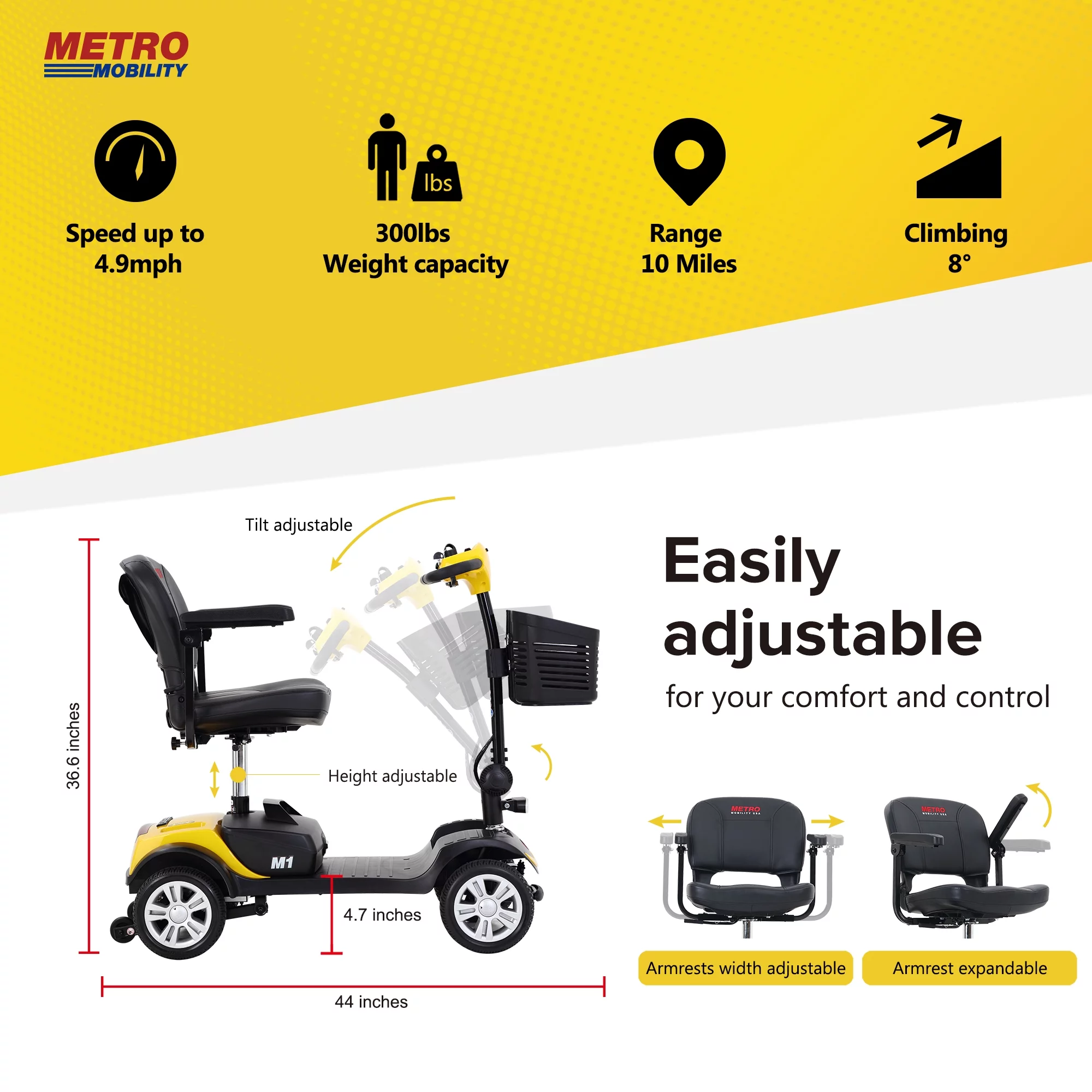 Compact Mobility Scooters for Senior, SEGMART Heavy Duty Electric Scooters with 300W Motor, Motorized Scooter with Detachable Basket, Outdoor Scooter With Anti-Tip wheel, Red, SS130