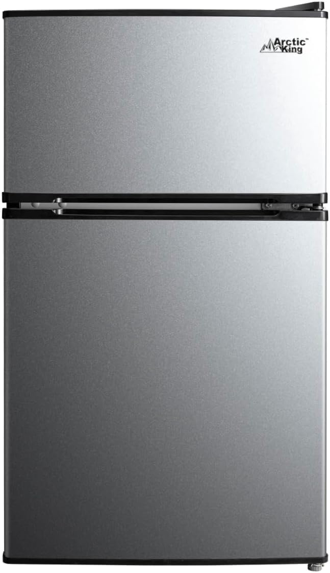Mini Fridge with Freezer, 3.2 Cu ft, 2 Doors, Stainless Steel, King Arctic