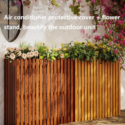 Air Conditioner Fence Screen for Outside, Wood Privacy Screen 4 Panels to Hide AC & Trash Enclosure Shutter Outdoor Unit Protective Cover Flower Stand