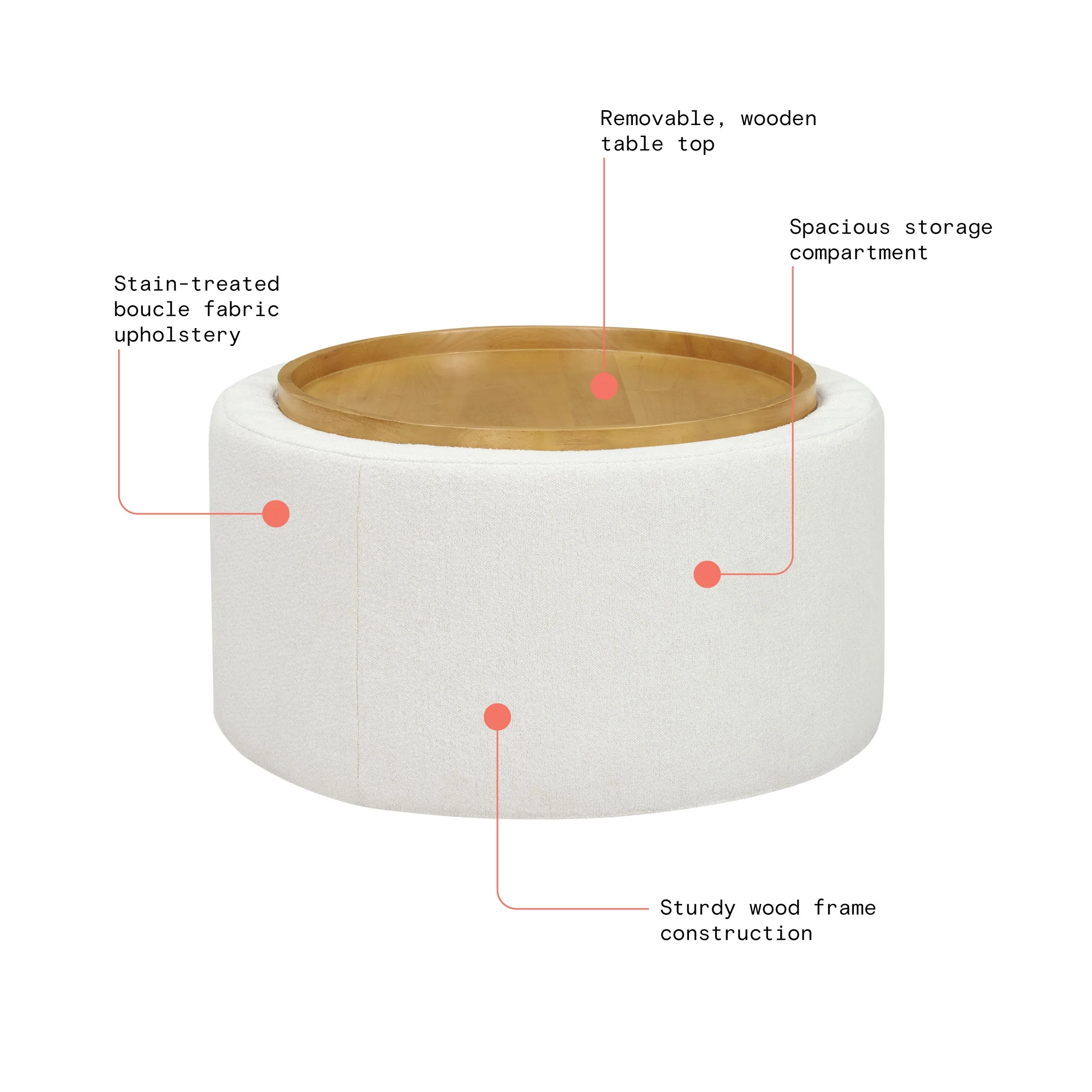 Beautiful Drew Stowaway Coffee Table with Storage by Drew Barrymore, Cream