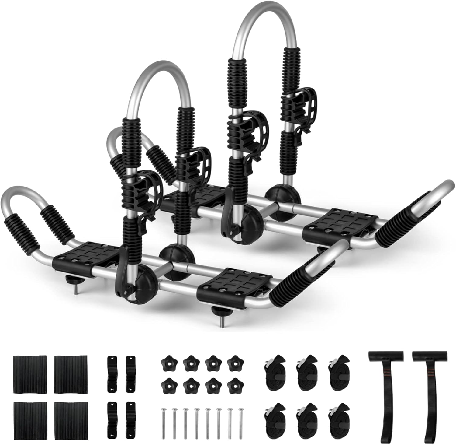 Bilateral Kayak Roof Rack 4-in-1 Car Roof Carrier Rack, Folding J Bar for 2 Kayaks, Canoe, Surfboard, SUP on Rooftop Mount on SUV, Car and Truck Crossbar