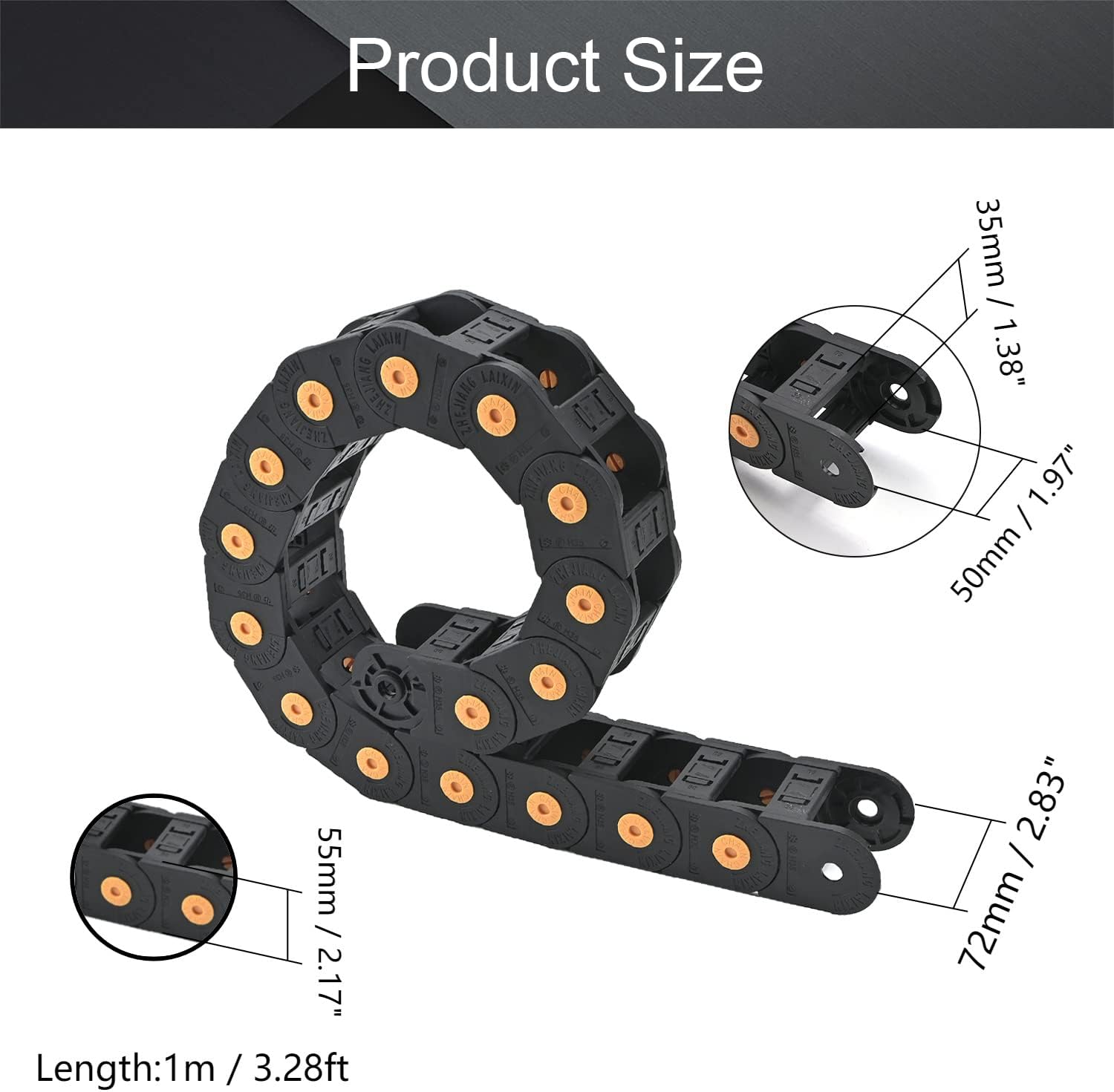 Fielect Drag Chain Cable Carrier Open Type with End Connectors R100 35X100mm 1 Meter Plastic for Electrical CNC Router Machines Black 1Pcs