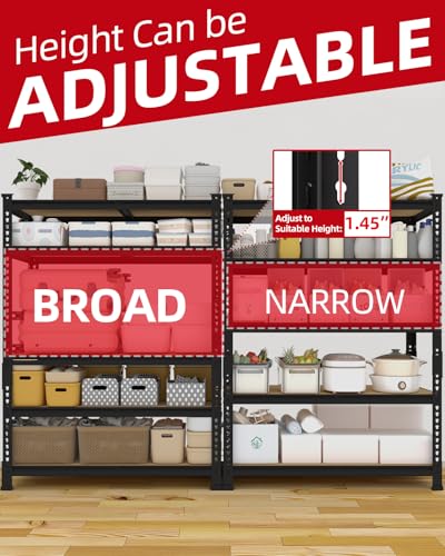 PrimeZone 2 Pack Storage Shelves 48" x 24" x 72" - 5 Tier Heavy Duty Adjustable Garage Storage Shelving, Metal Storage Utility Rack Shelf Unit for Warehouse Pantry Closet Kitchen, Black