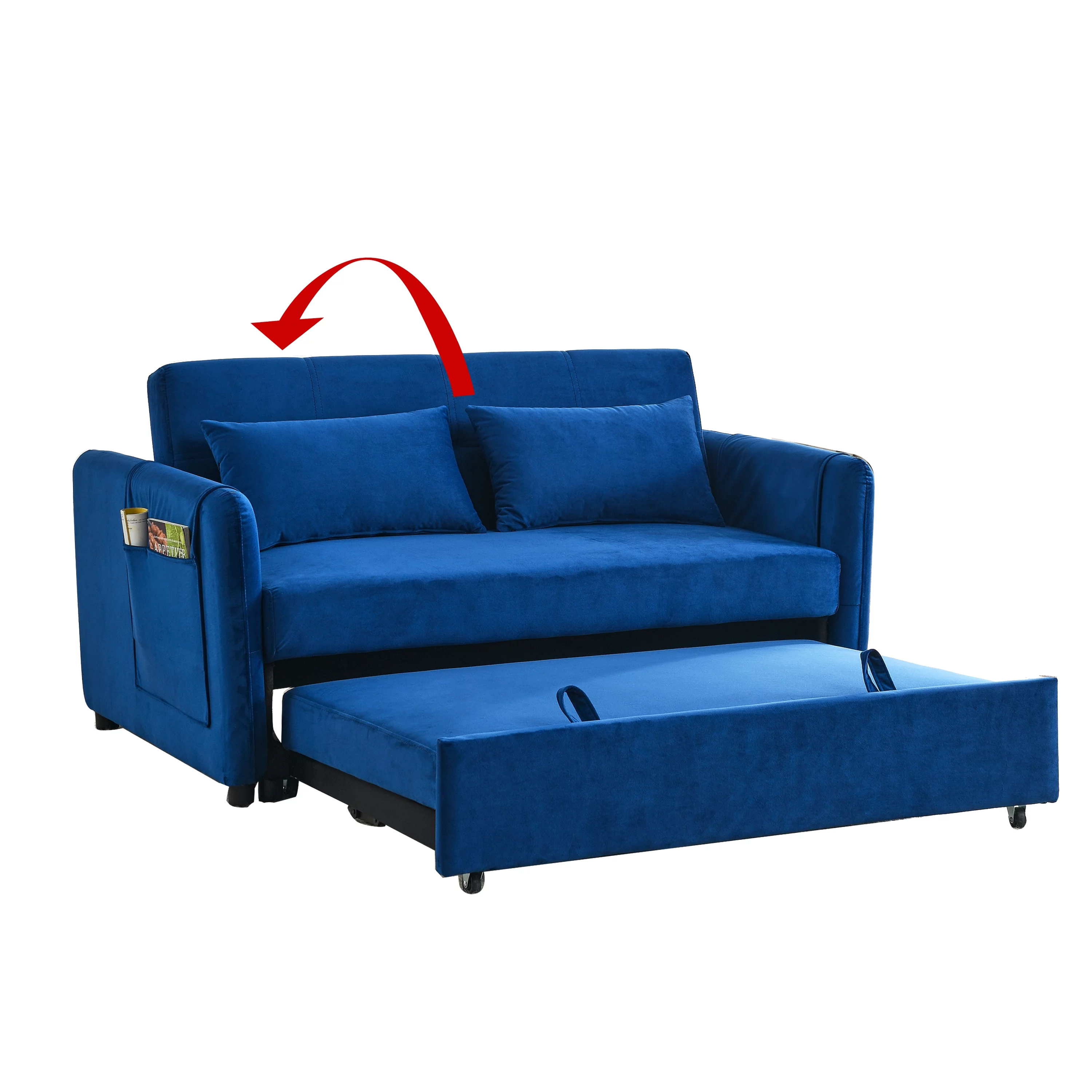Modern Velvet Pull Out Convertible Sleeper Sofa Bed, Folding Loveseat Futon Couch with Adjustable Backrest Lumbar Pillows for Living Room Bedroom Office - Curated Treasures Market