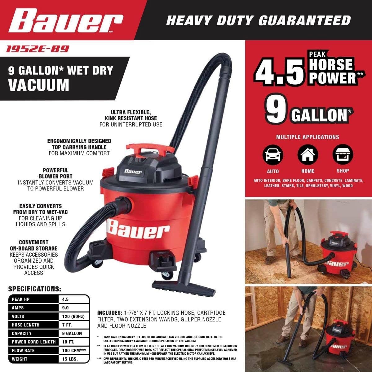 Wet/Dry Vacuum 9 Gallon 4.5 Peak Horsepower Vacuum