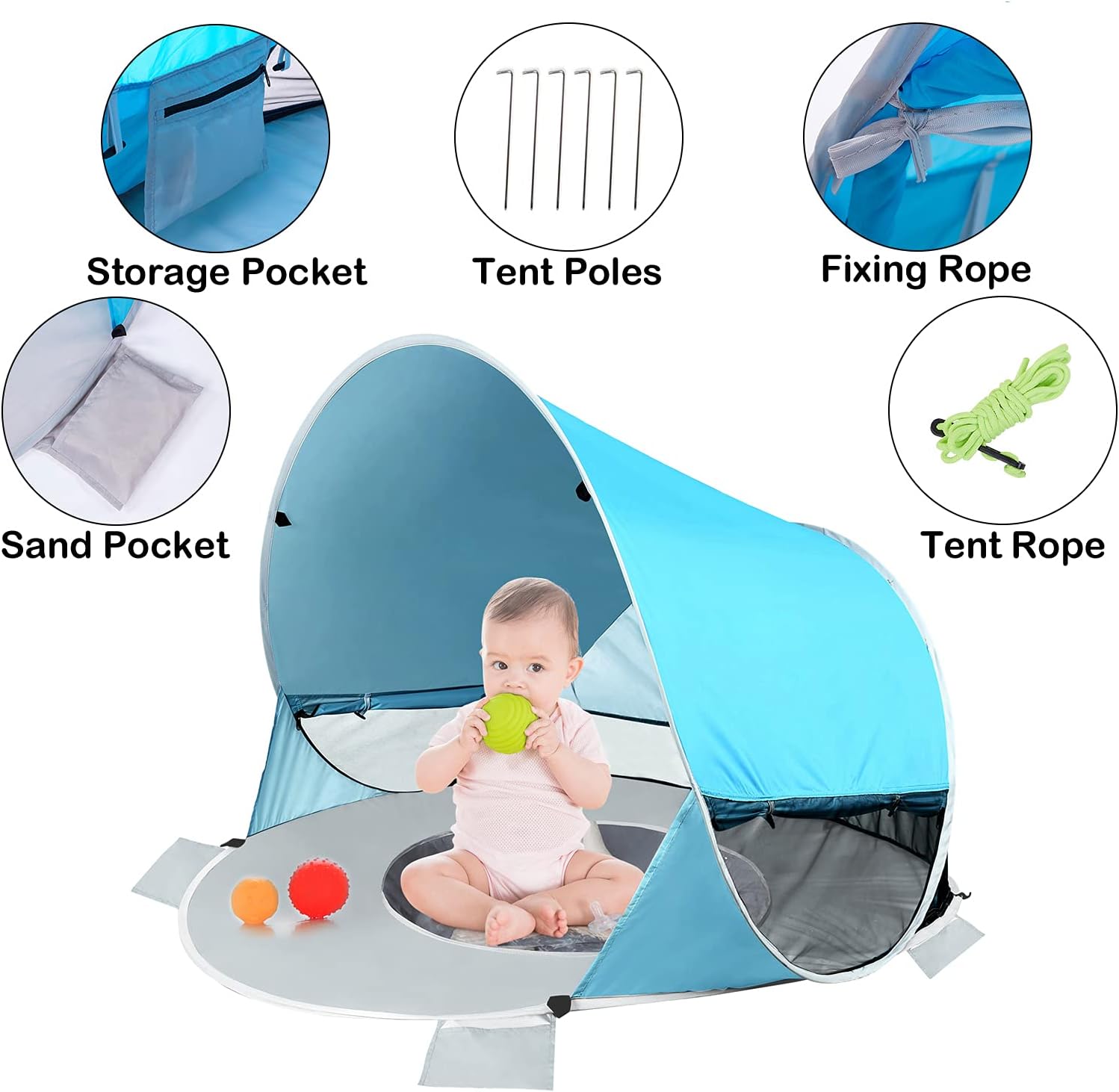 SHDIBA Large Baby Beach Tent with Pool, UPF 50+ Portable Pop Up Baby Beach Canopy Sun Shelters with UV Protection for Infant