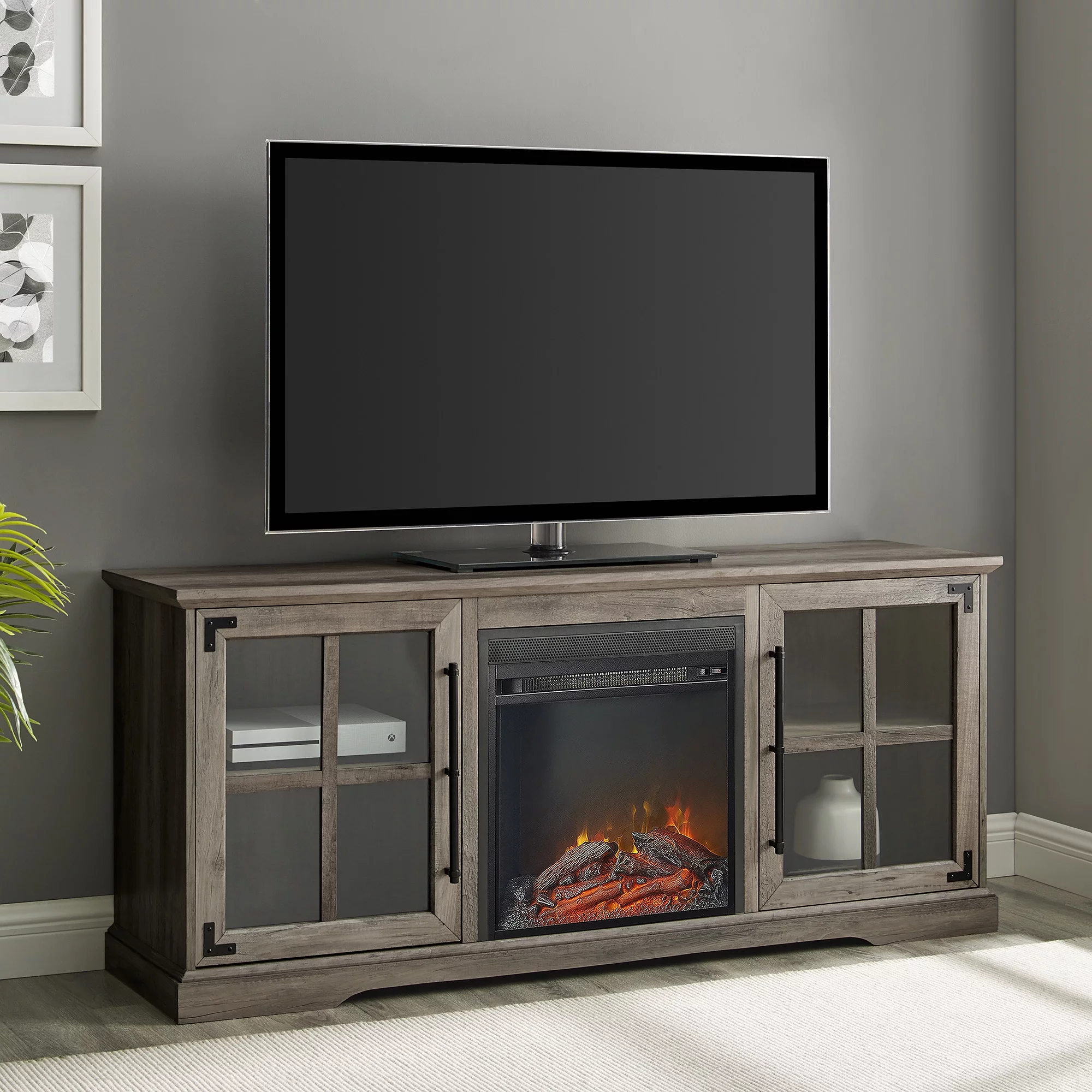 River Street Designs Bristol Gray Wash Fireplace TV Stand