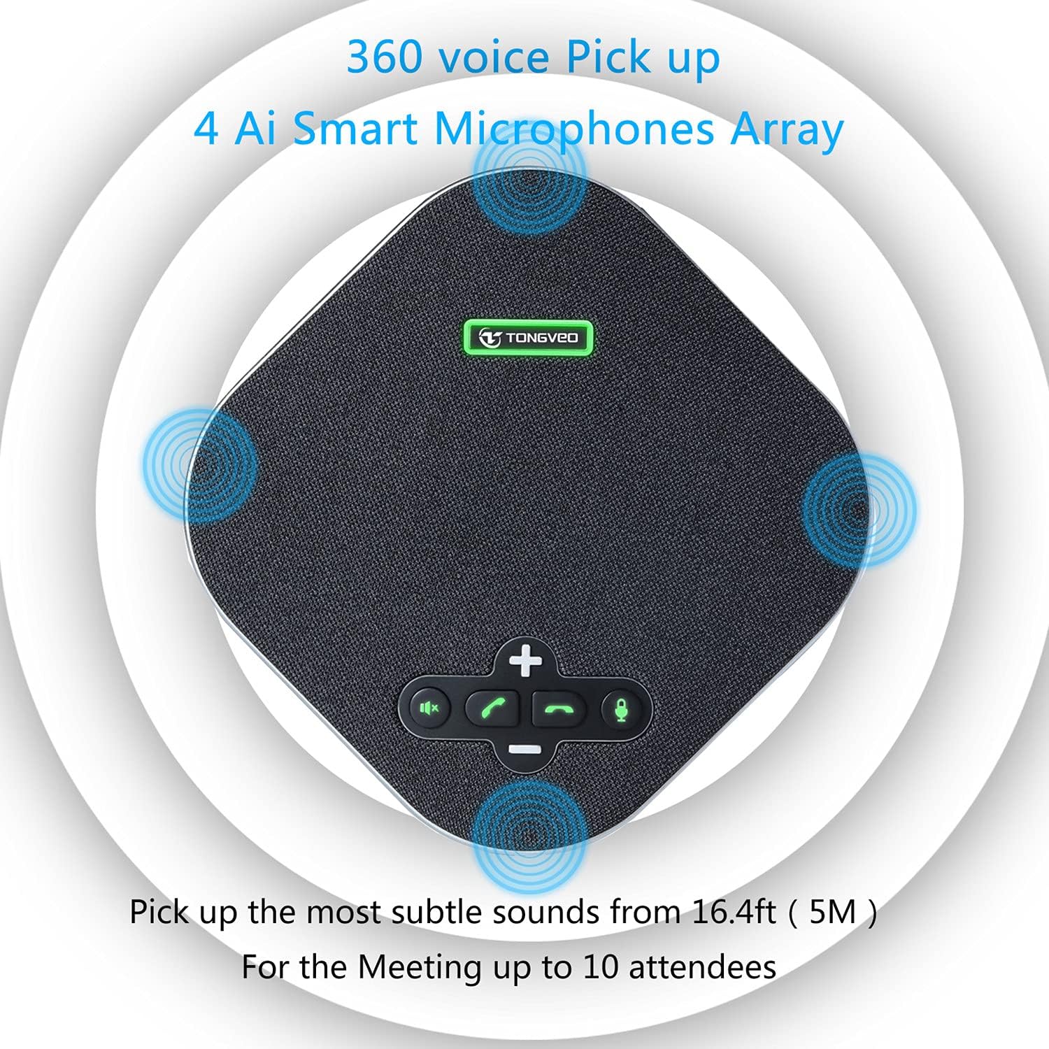 TONGVEO USB Speakerphone Conference Microphone,M3 Conference Speaker Built-in Full Duplex 360°Voice Pickup 4 AI Microphones Noise Cancellation Mics for Video Conference,Gaming,Chatting,Skype…