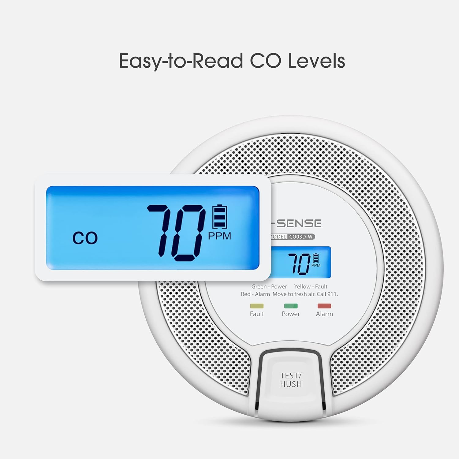 X-Sense Wireless Interconnected Carbon Monoxide Detector, Replaceable Battery-Powered CO Alarm with Digital Display, Auto-Check, CO03D-W, Pack of 2