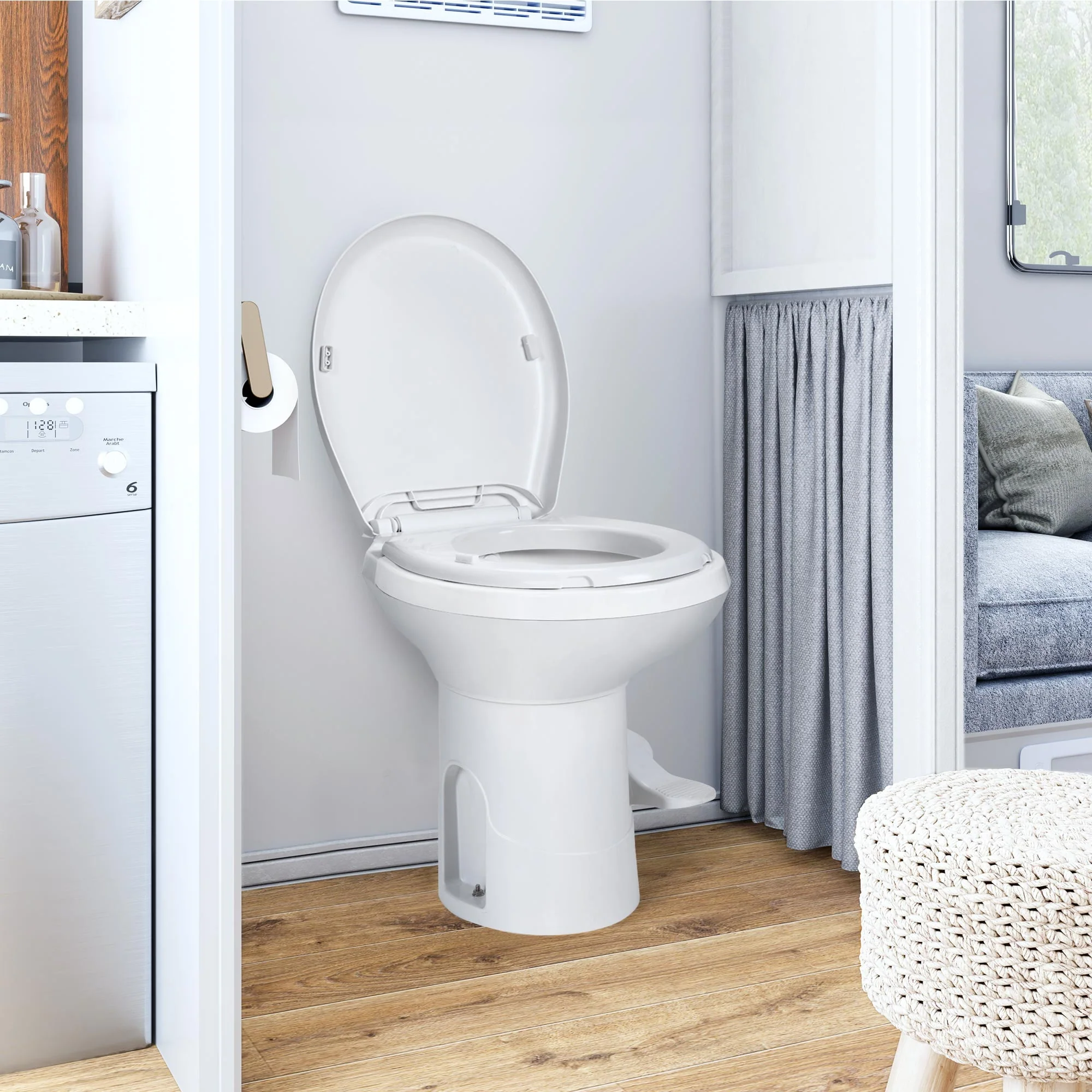 Dextrus RV Toilet with Pedal Flush, 6.6 Gallon Gravity Flush Toilet High Profile with Hand Sprayer