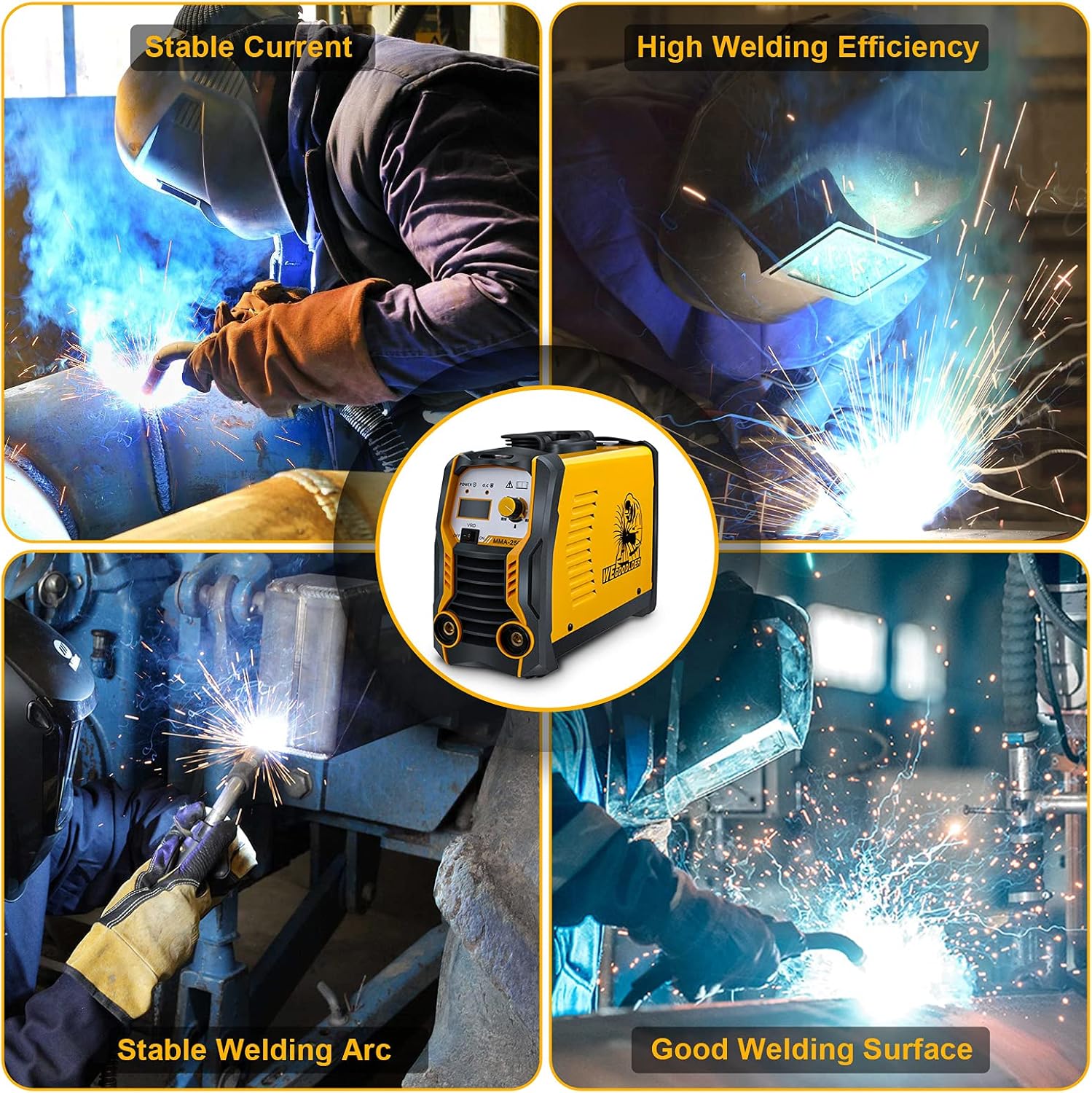 110V/220V Mini MMA Welder 200Amp ARC Stick Welding Machine IGBT Digital Display LCD Dual Voltage Welder with Electrode Holder Work Clamp Input Power Adapter Cable
