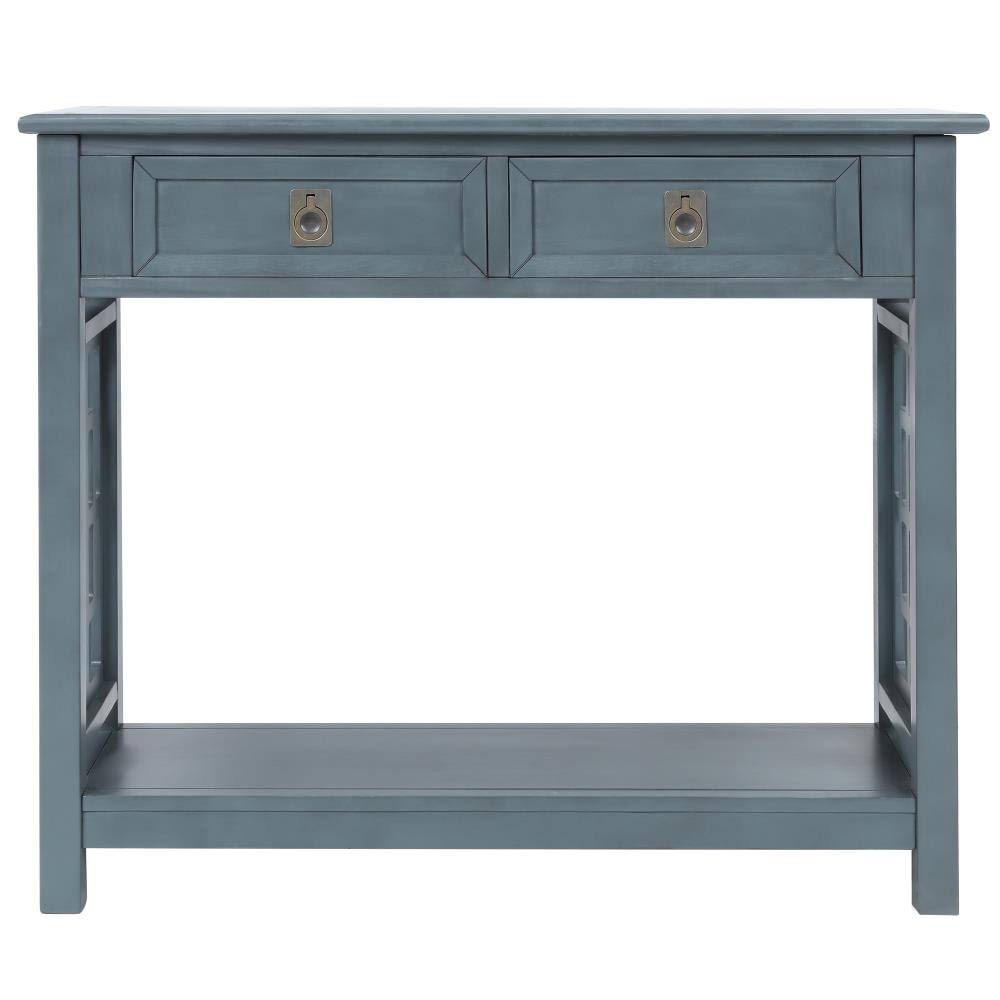 CASAINC Console Table with Two Drawers and Bottom Shelf, Entryway Accent Sofa Table (Antique Navy) in Blue | TR-WF193883AAM