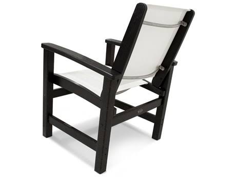 POLYWOOD Coastal Dining Chair in White / Navy Blue Sling