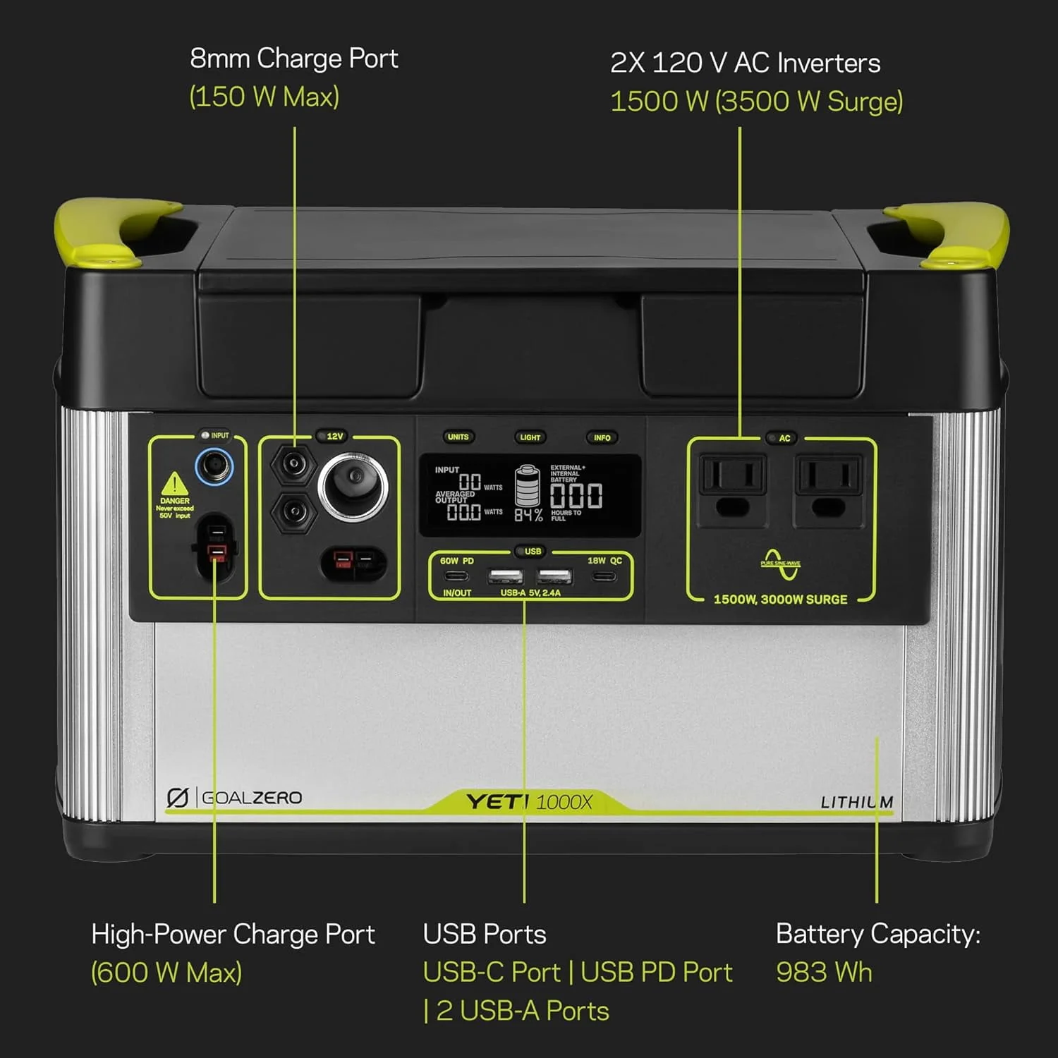 Restored Goal Zero Yeti 1000X Portable Power Station 983Wh Lithium Battery Generator 1500 Watt AC Inverter Emergency Backup (Refurbished)