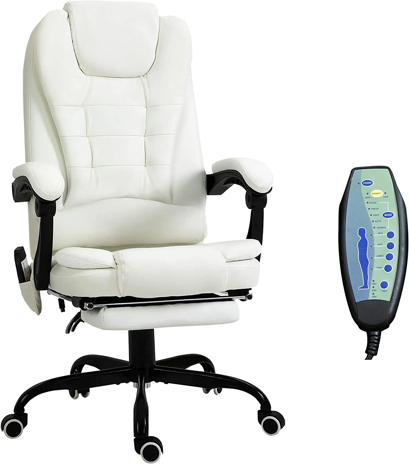 Vibrating Massage Office Chair, High Back Executive Recliner With Lumbar Support, Footrest, Reclining Back, Adjustable Height, White